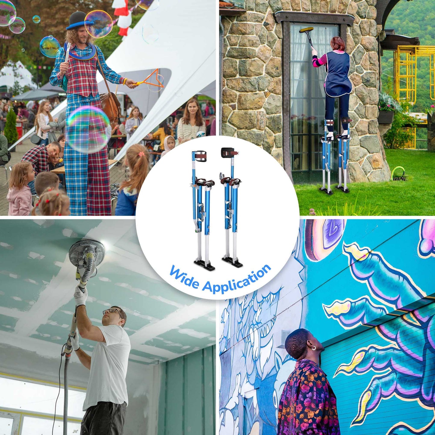 Yescom Drywall Stilts 36" - 50" Adjustable Aluminum Drywall Tools with Comfort Leg Pads for Sheetrock Painting Parade Costume Cleaning String Light Decor - 1 Pair of Blue Stilts