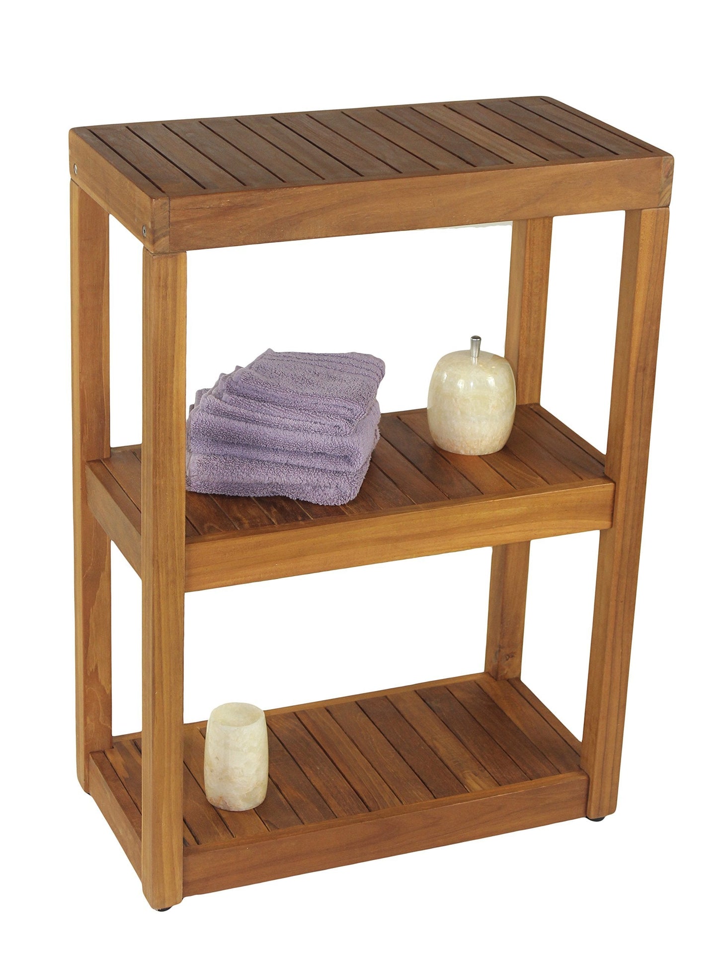 AquaTeak 12" Original Sula Rectangle Teak Bathroom Stand - Shower Stand with 3 Tier Shelf - Durable Water Resistant Shower Organizer - Space-Saving Storage Shelves with Anti-Slip Feet