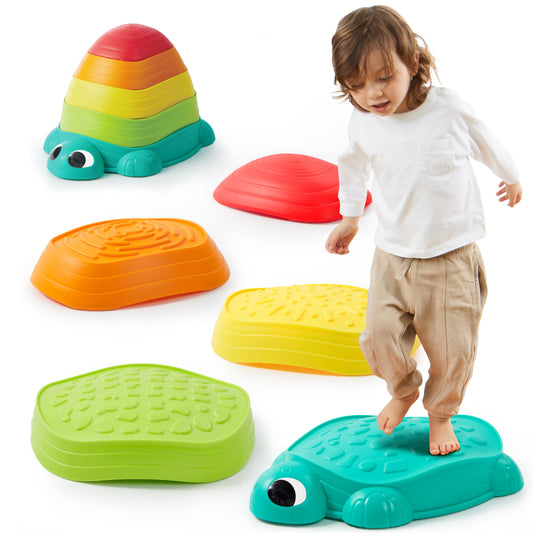 JOYIN 5 Pcs Turtle Balance Stepping Stones, Kids Turtle Path Jumping Stones, Toddler Obstacle Course Coordination Game Toys Indoor or Outdoor Play for Kids Aged 3+