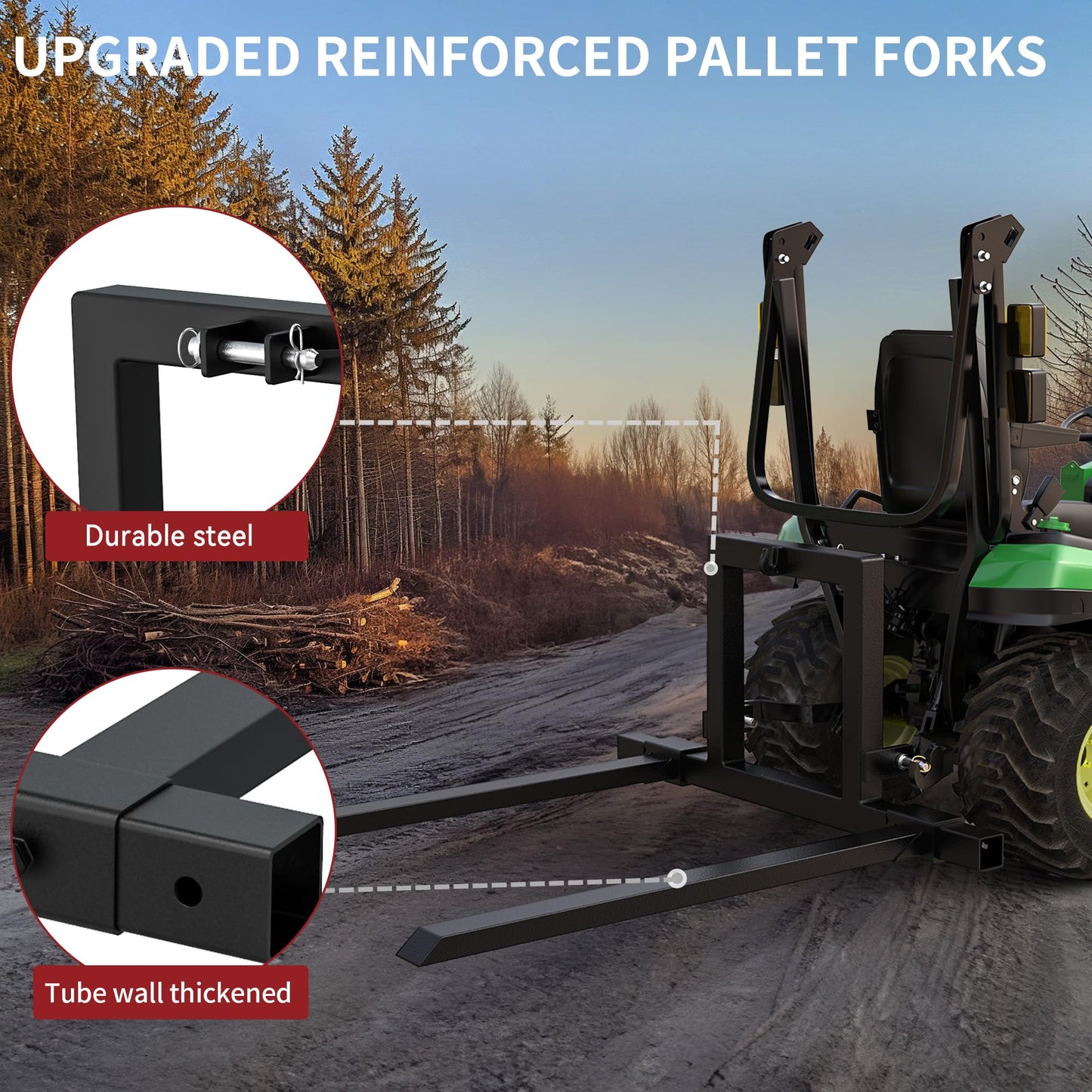 YITAMOTOR 3 Point Hitch Pallet Fork, 1500lbs Capacity Adjustable Pallet Fork Quick Hitch for Category 1