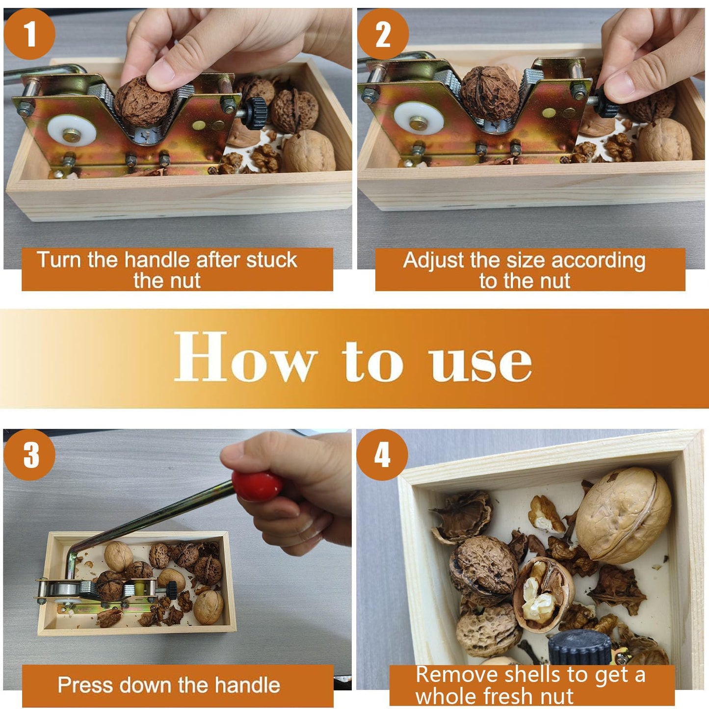 Nut Crackers for All Nuts, Heavy Duty Walnut Cracker with Wooden Base Adjustable Nut Tongs Manual Pecan Cracker for All Nuts Cracker Tool for Walnut Pecan Macadamia Hazelnuts Chestnut
