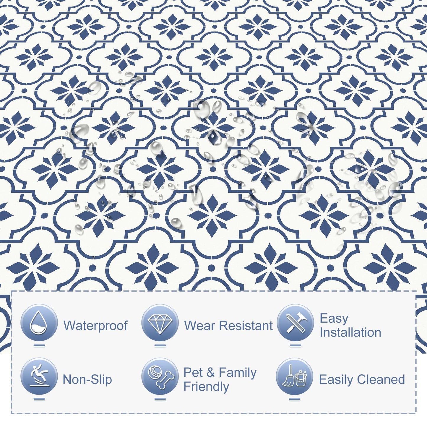 MORCART Peel and Stick Floor Tile, 20-Pack 7.87" x 7.87" Matte Vinyl Floor, Self Adhesive Waterproof Flooring DIY for Renter, Removable Tile Sticker for Bathroom, Kitchen, Bedroom, Wall (Blue Flower)