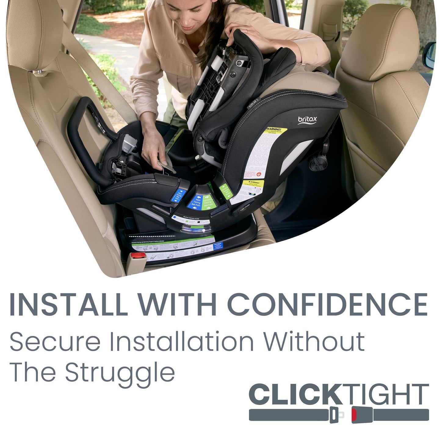 Britax Poplar S Convertible Car Seat, 2-in-1 Car Seat with Slim 17-Inch Design, ClickTight Technology, Sand Onyx