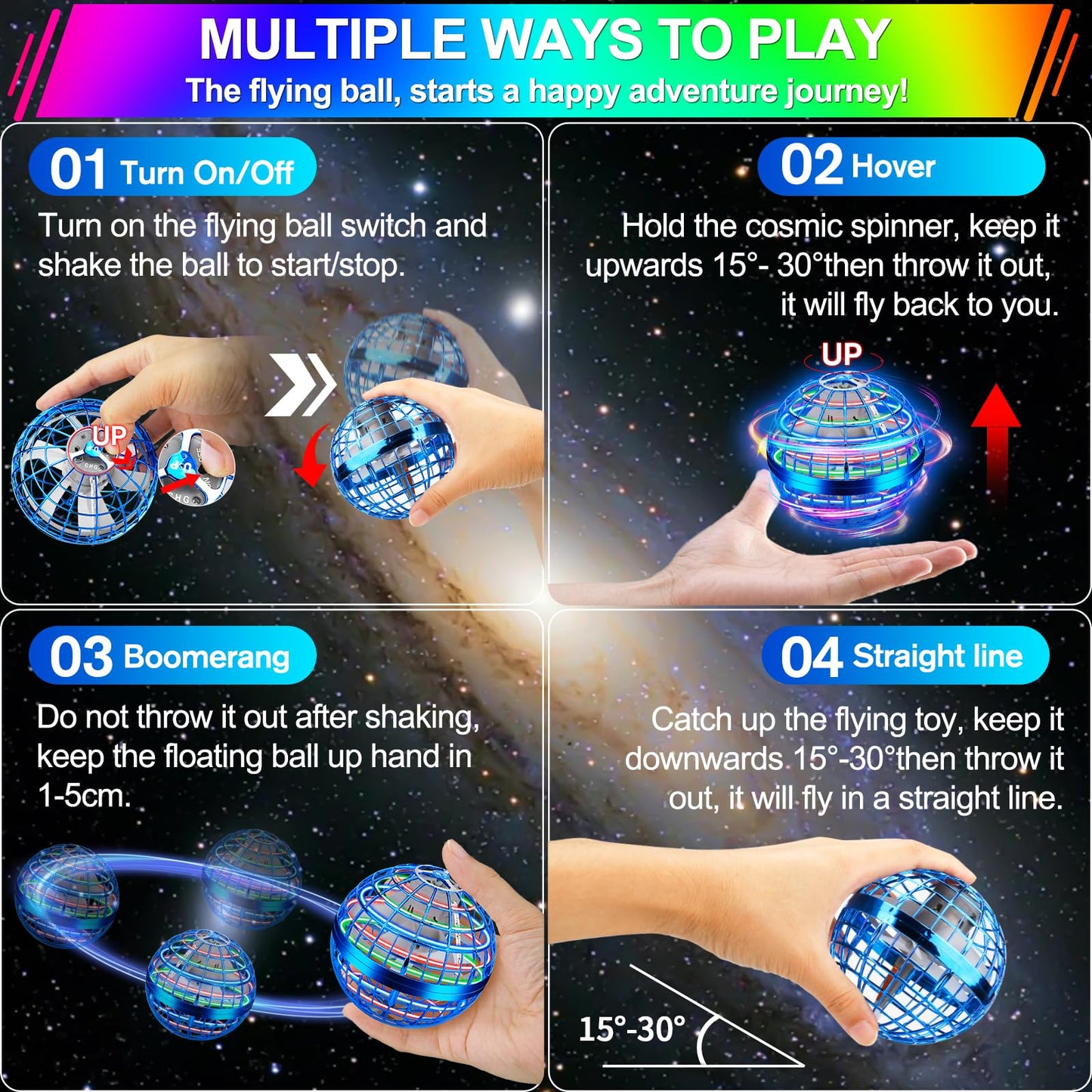 Vantexi Flying Orb Ball Toy,2026 Upgraded Parachute LED,Magic Hand Controlled Mini Gravity Ball,Cosmic Globe Boomerang,Cool Christmas Birthday Gift for 6 7 8 9 10+ Year Old Boys Girls-Blue & Blue