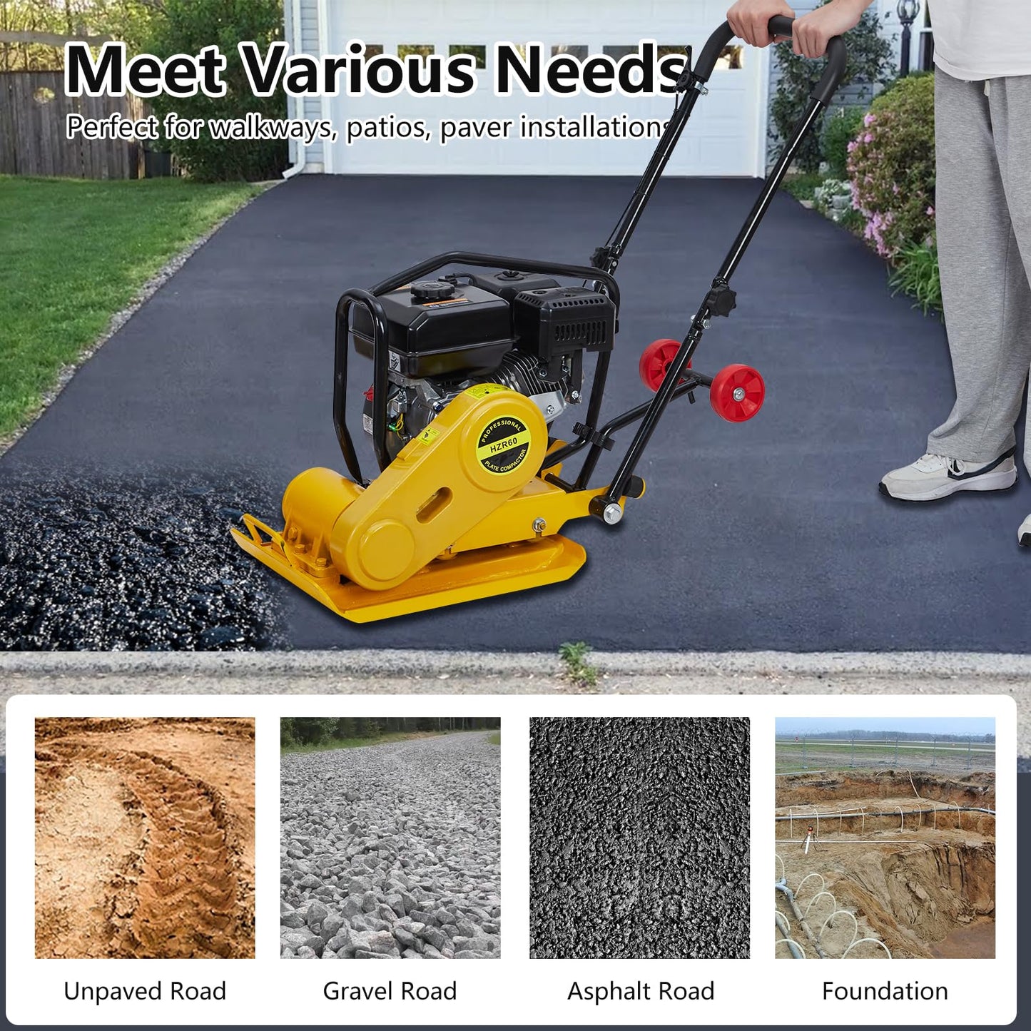 Plate Compactor 7HP with 212cc 5600 VPM Gas Engine, 22.1x15.9 in Plate Power Jumping Jack Tamper, 4200 lbs Vibratory Compaction Tamper, Soil Compactor Machine for Pavers, Walkways, Asphalts