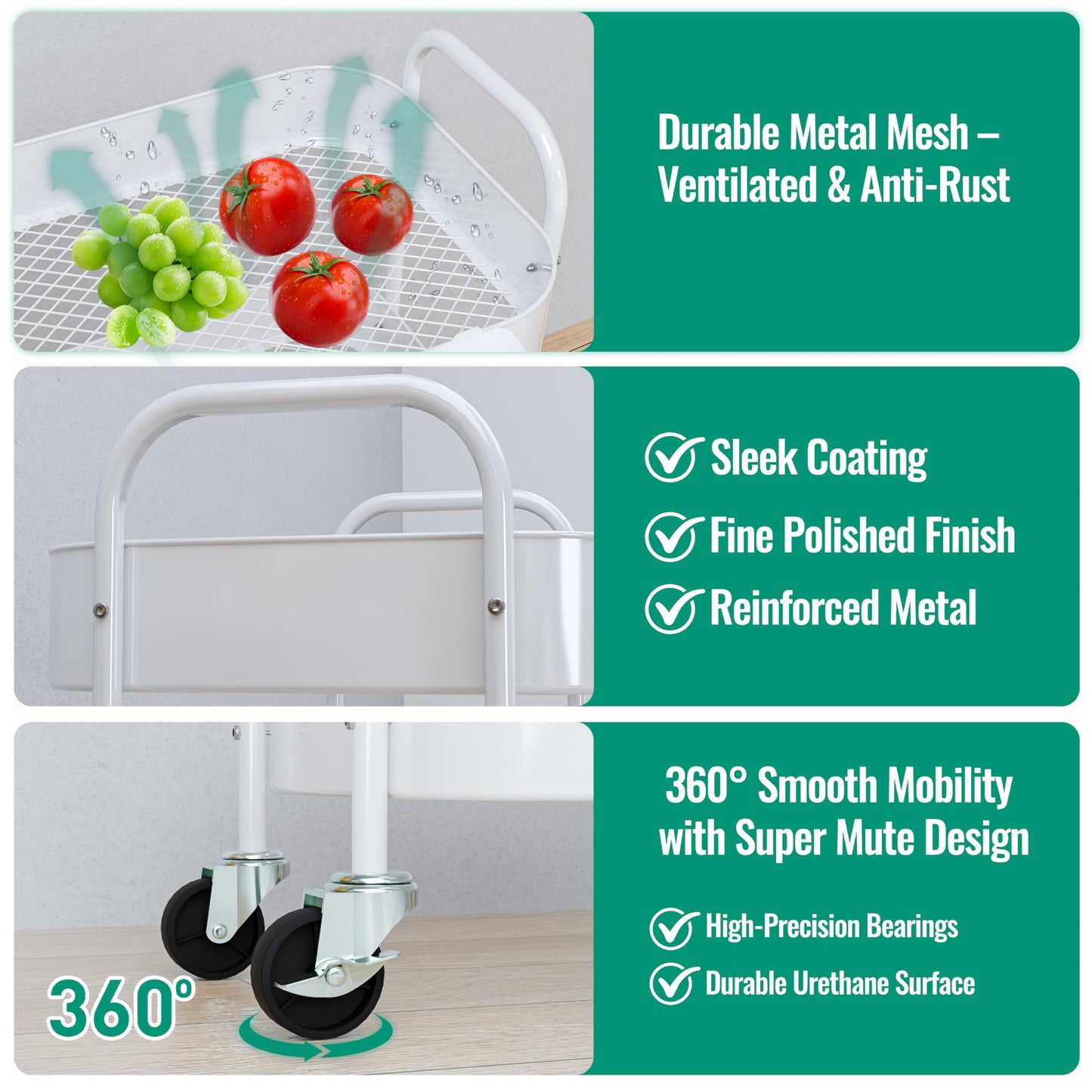 Ytmshisan 4-Tier Metal Rolling Cart with Wheels, Storage Utility Organizer Cart for Kitchen, Bathroom, Office, Baby Essentials & Makeup - Lockable Casters, Easy Assembly, Large Capacity, White