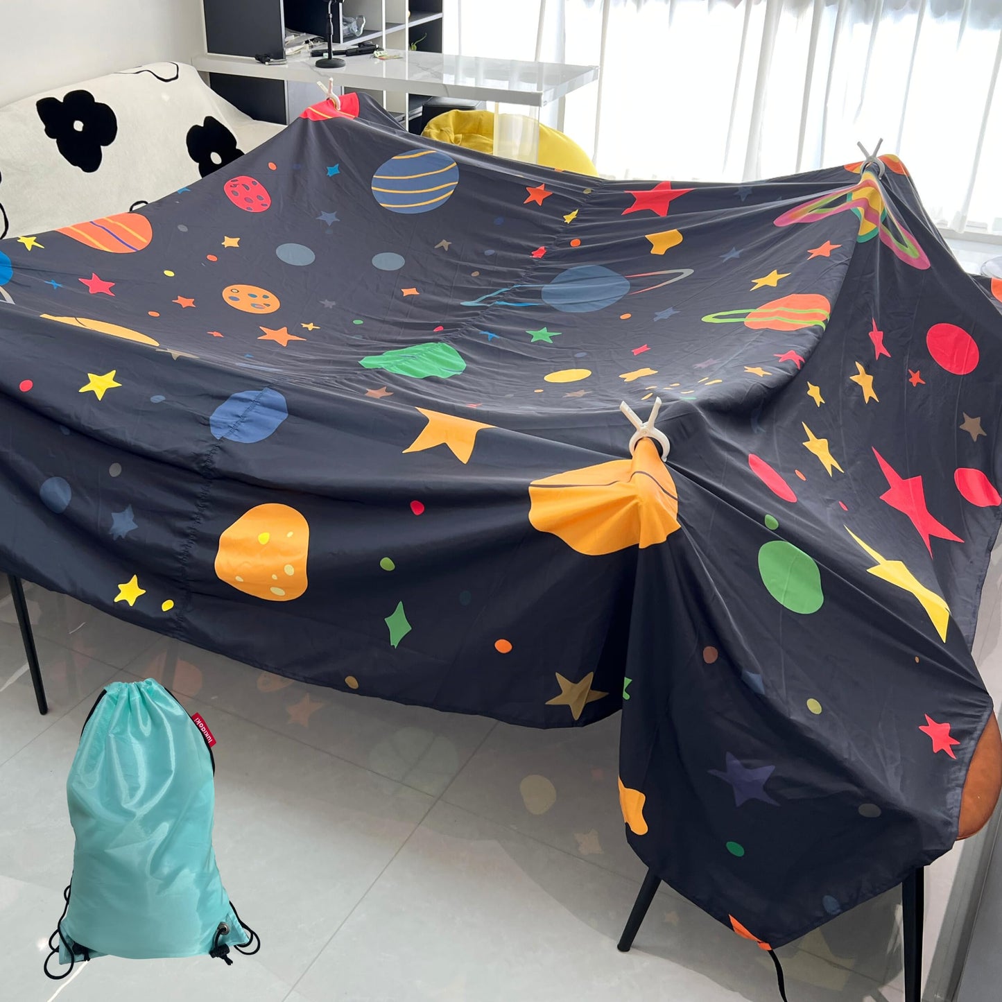 Magic Fort Building Kit for Kids - Large Lightweight Blanket Fort Making Kit Clips with CPC Certification - Portable Playhouse Play Tent Fort - Indoor/Outdoor Girls/Boys Toys Ages 4-5 6 7 8-12