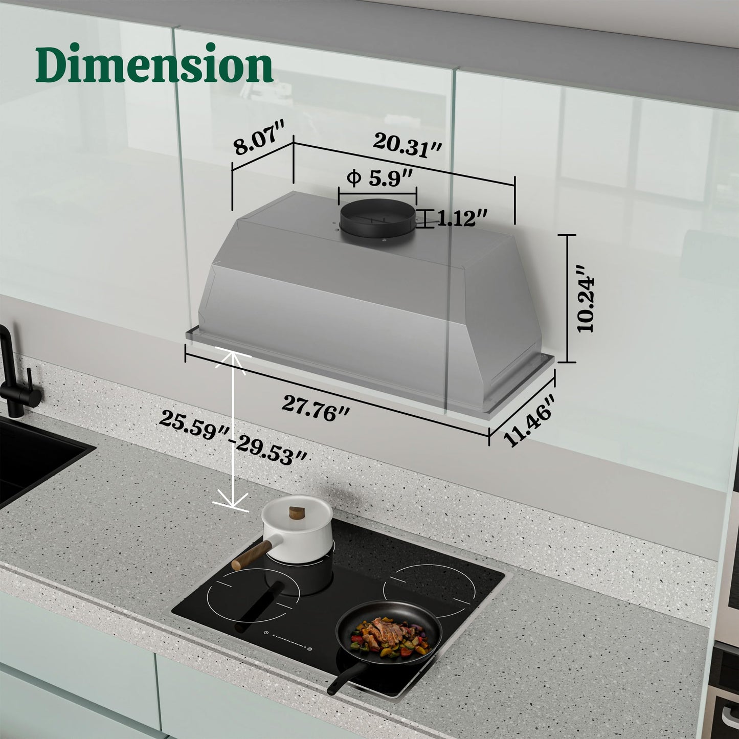 FIREGAS Range Hood Insert 30 Inch, 600 CFM Ducted/Ductless Convertible Built-in Kitchen Vent Hood, Stainless Steel Stove Hood with 3 Speed Exhaust Fan & Aluminum Filters
