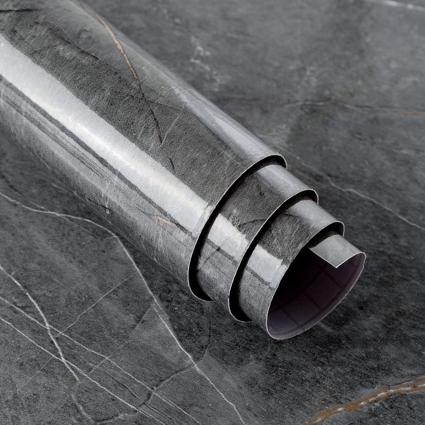 BOMENG 48"x354" Extra Wide Countertop Contact Paper Gray Marble Wallpaper Peel Stick Countertops for Kitchen Glossy Waterproof Self-Adhesive Marble Vinyl Wrap for Bathroom