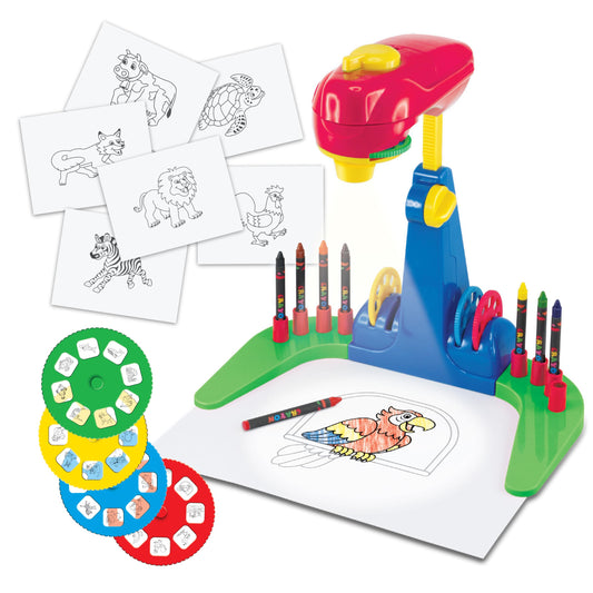 Thin Air Brands Drawing Projector for Kids 3 & Up, Preschool Tracing Projector Kit Includes 32 Animal Drawings on 4 Sturdy Discs, 8 Crayons & 1 Pad of Drawing Paper for Fun Play-Based Learning
