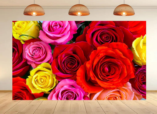 UPXIO 8x6ft Colorful Rose Bouquet Backdrop Mixed Red Pink Yellow Roses Photo Background Tapestry for Valentine's Day