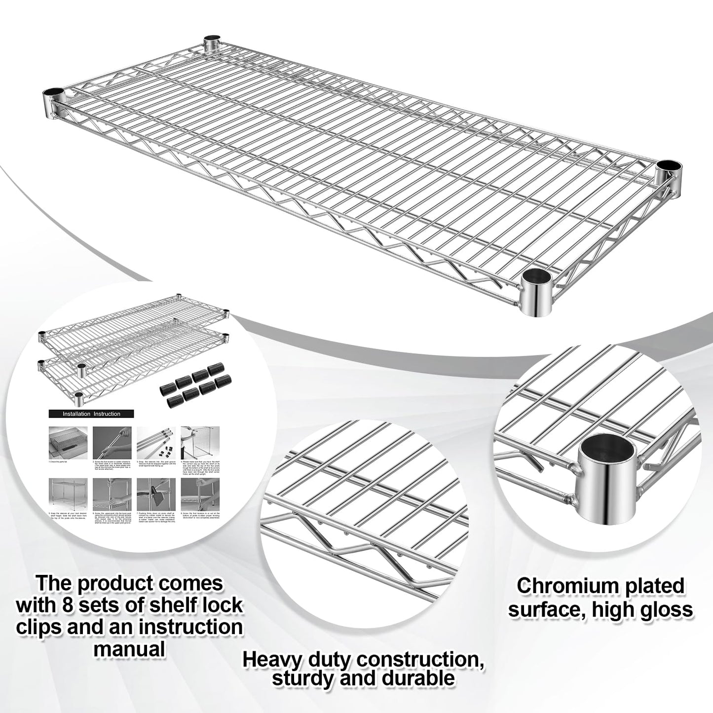 MorningRo 2 Pack Additional Wire Shelf for Wire Shelving Units Chrome Finish Shelving Weight Capacity 600-800 Lb, Heavy Steel Industrial for Warehouses, Closets, Kitchen(Sliver,14" W X 36" L)