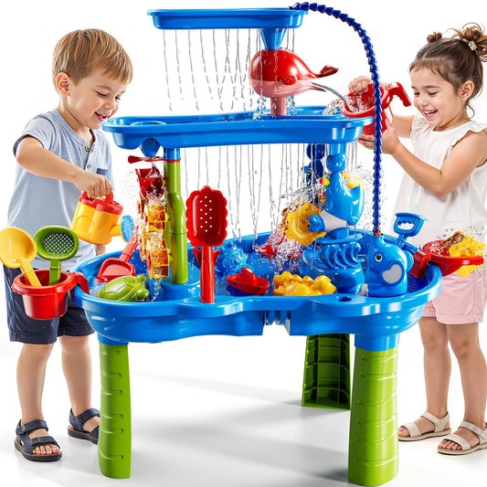 JUKUDAHU Water Table for Kids Ages 4-8 with Water Pumb, Summer Outdoor Sand Water Table for Boys Girls, Kids Water and Sand Activity Sensory Toys for Toddlers Age 3-8