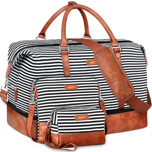 IBFUN Weekender Bags for Women, 21" Weekender Travel Bag, Travel Duffle Bag with Shoe Compartment Carry on Overnight Duffel Bag for Weekend Travel Business Trip, 3PCS