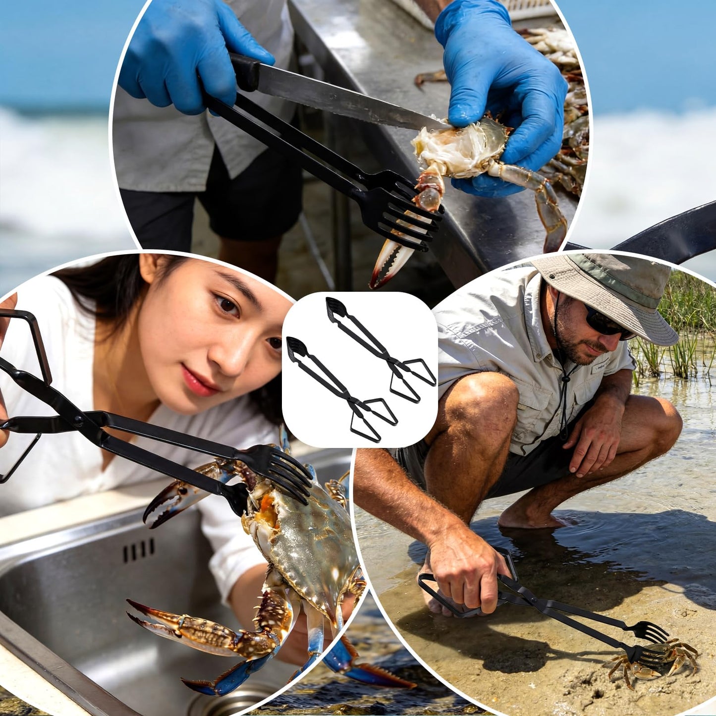 Lanties 2 Pcs Crab Tongs for Live Crabs, 15.24" Heavy Duty Crab Grab Claws for Seafood Handling, Ideal for Crabbing & Seafood Processing, Keeps Your Fingers Safe and out of Harm's Way, Black
