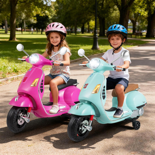 Costzon Toddler Motorcycle, 12V Licensed Vespa Ride on Motorcycle with Training Wheels, LED Headlight & Horn Sound, Ride on Toy, Battery Powered Motorbike, Gift for Boys & Girls (12V,Rose Pink)