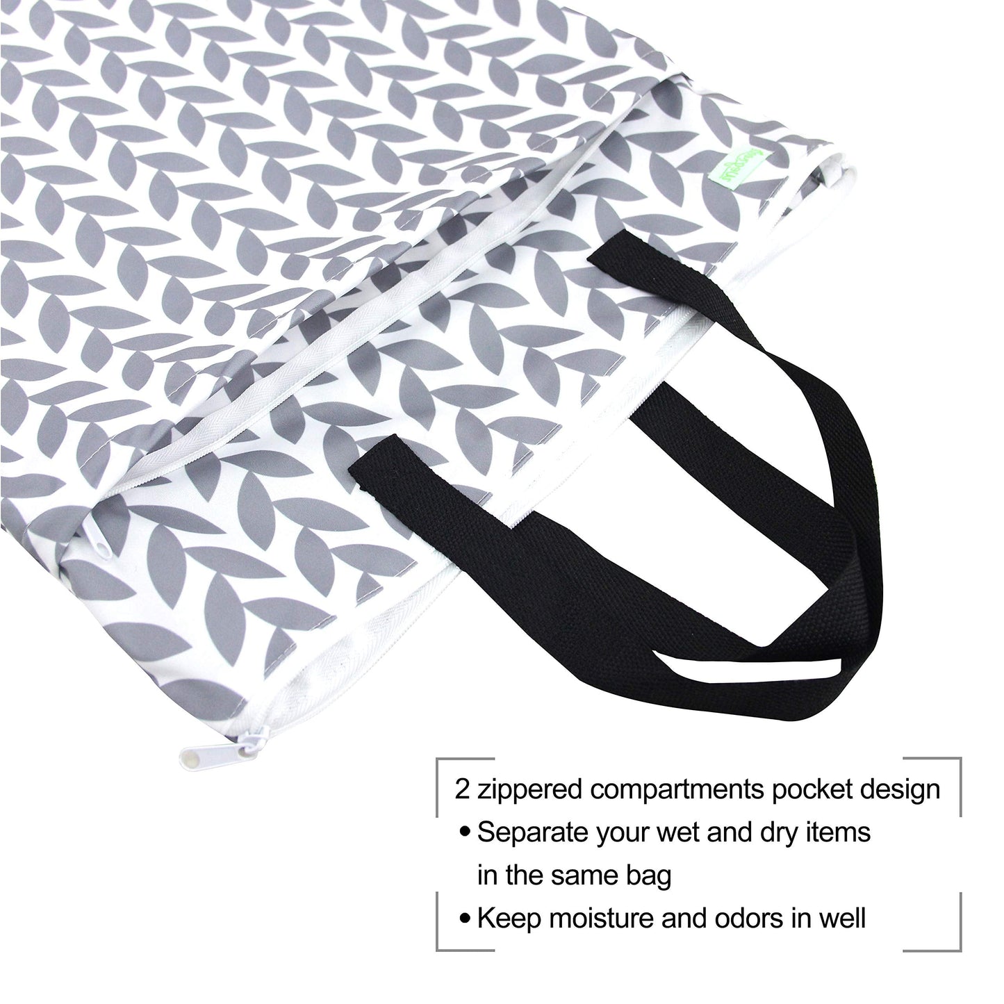 wegreeco Reusable Hanging Wet Dry Cloth Diaper Bag (Grey Leaf, Grey)
