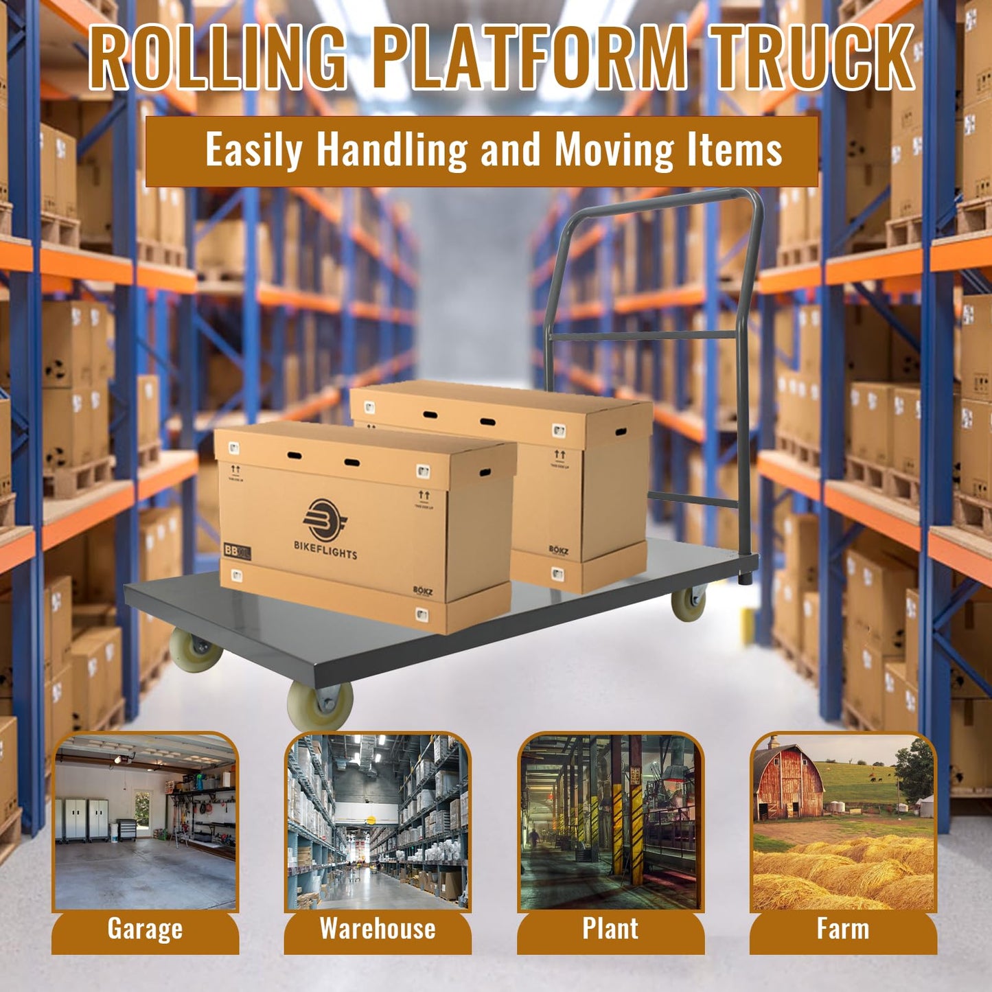 30"x60" Heavy Duty Flatbed Platform Cart 2000 lbs, Steel Rolling Platform Truck with Removable Handle and Swivel Wheels, Industrial Flat Dolly Cart for Warehouse, Office, Luggage Transport