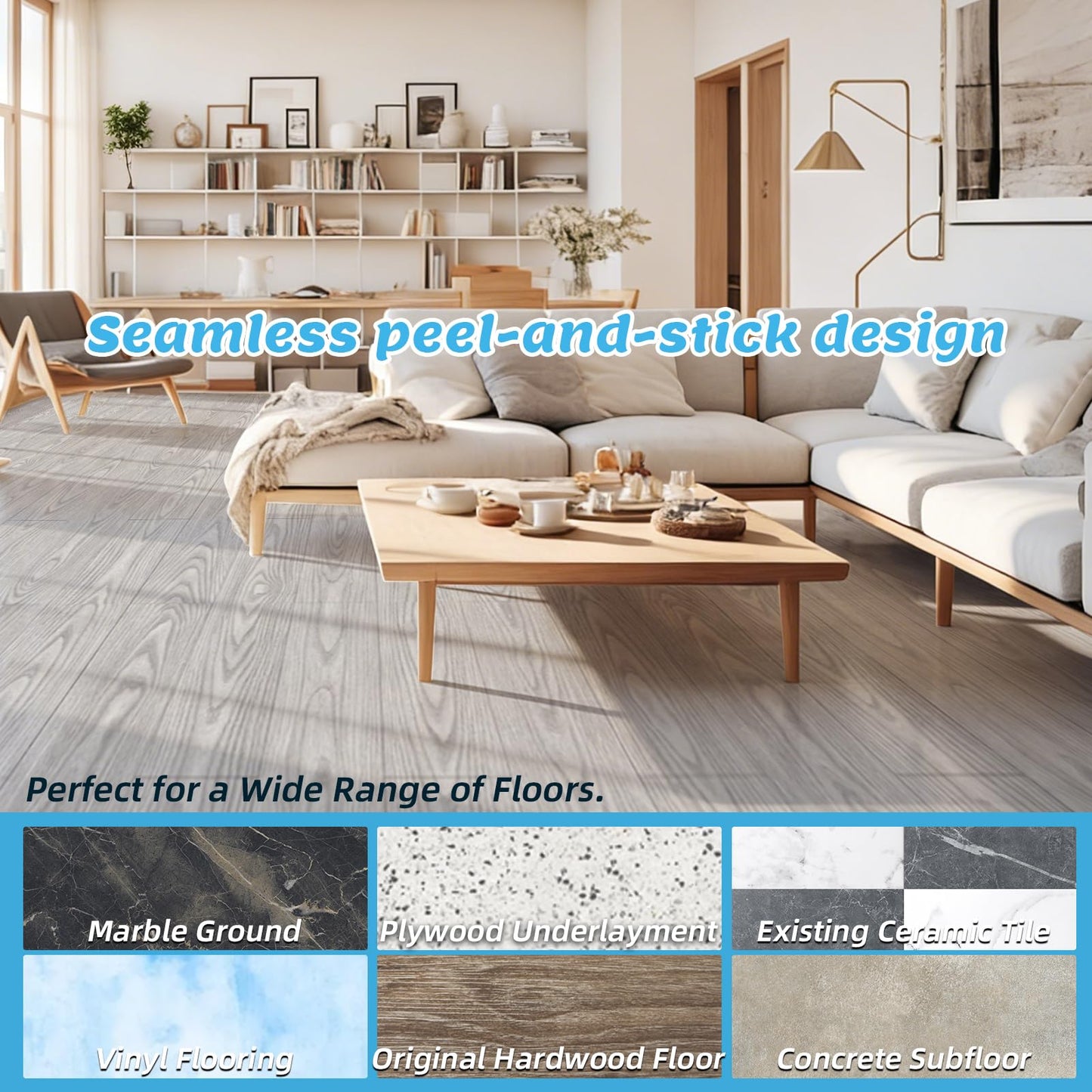 Art3d 15 Sq.ft Peel and Stick Floor Tiles, 10Pcs Luxury Vinyl Plank Flooring Wood Look, 36" × 6" Adhesive and Waterproof Tile Sticker for Bedroom, Living Room, Kitchen, Light Gray