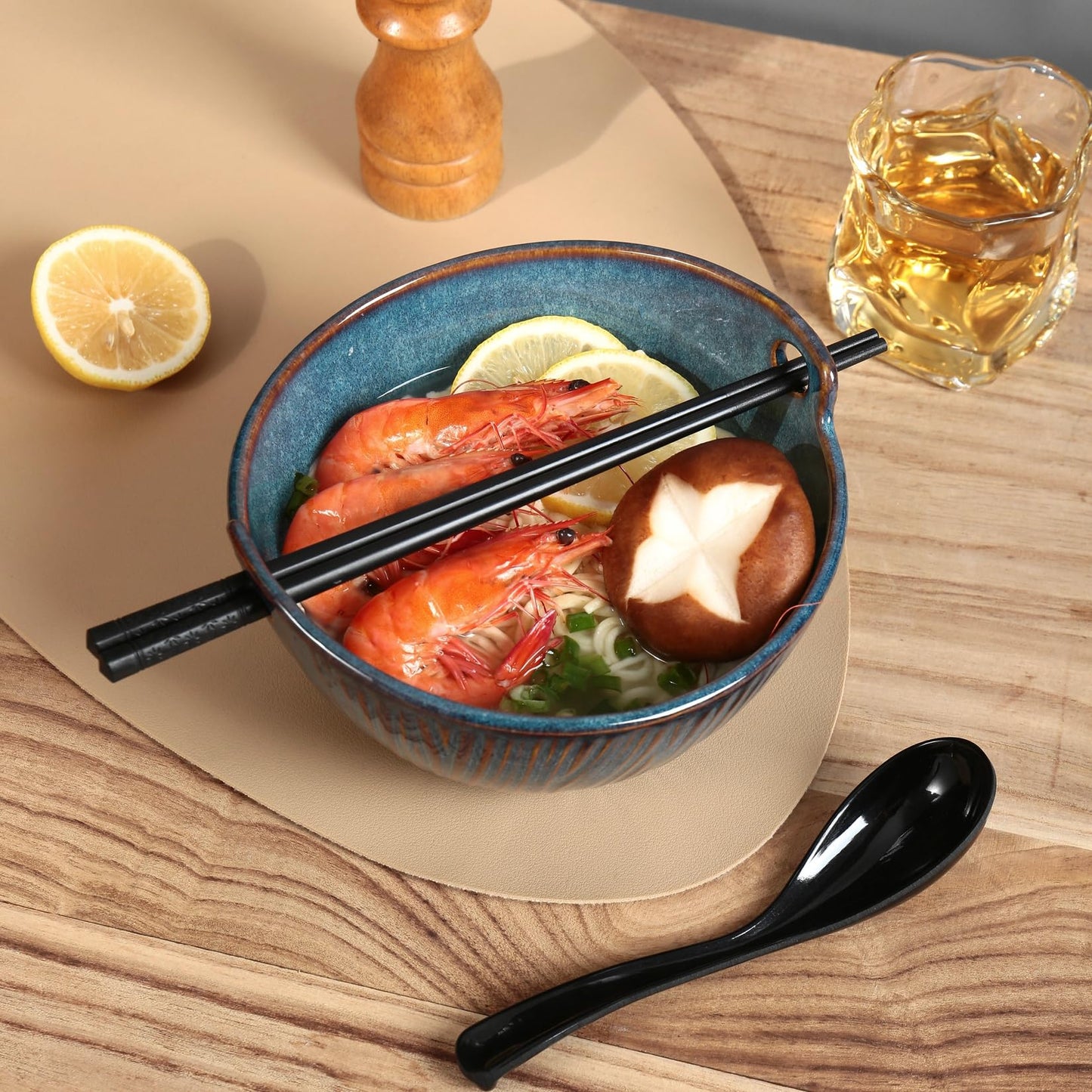STE-CER Ceramic Ramen Bowl with Chopsticks and Spoons Set, 6.7 Inch Noodle Bowl Set for Pho Udon Soba, Set of 2 (Sky Blue)
