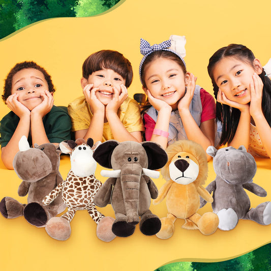Foilswirl 40 Pcs Safari Forest Stuffed Animals Plush Jungle Themed Animals Toy Gift Elephant Giraffe Lion Tiger Monkey Rhinoceros Zebra Tiger for Baby Shower Party Favors Decoration (10 Styles)