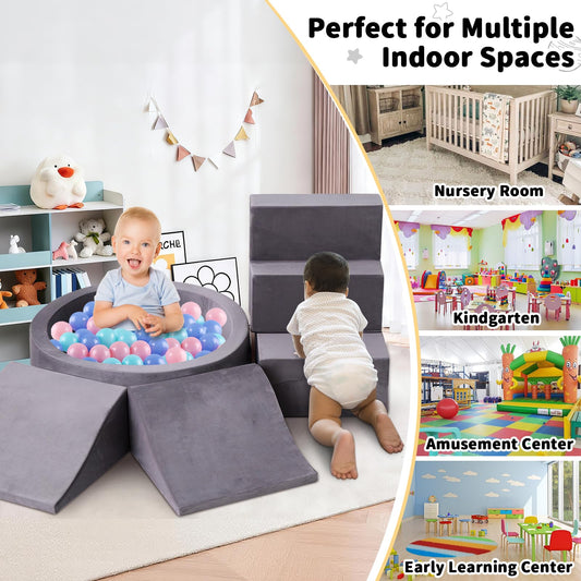 Toddler Climbing Toys Indoor for 1-3, Baby Foam Climbing Blocks with Ball Pit, Climbing Toys for Toddlers 1 Year Old, Baby Soft Play Set Modular Crawling Sliding Play Activity (Balls Not Included)