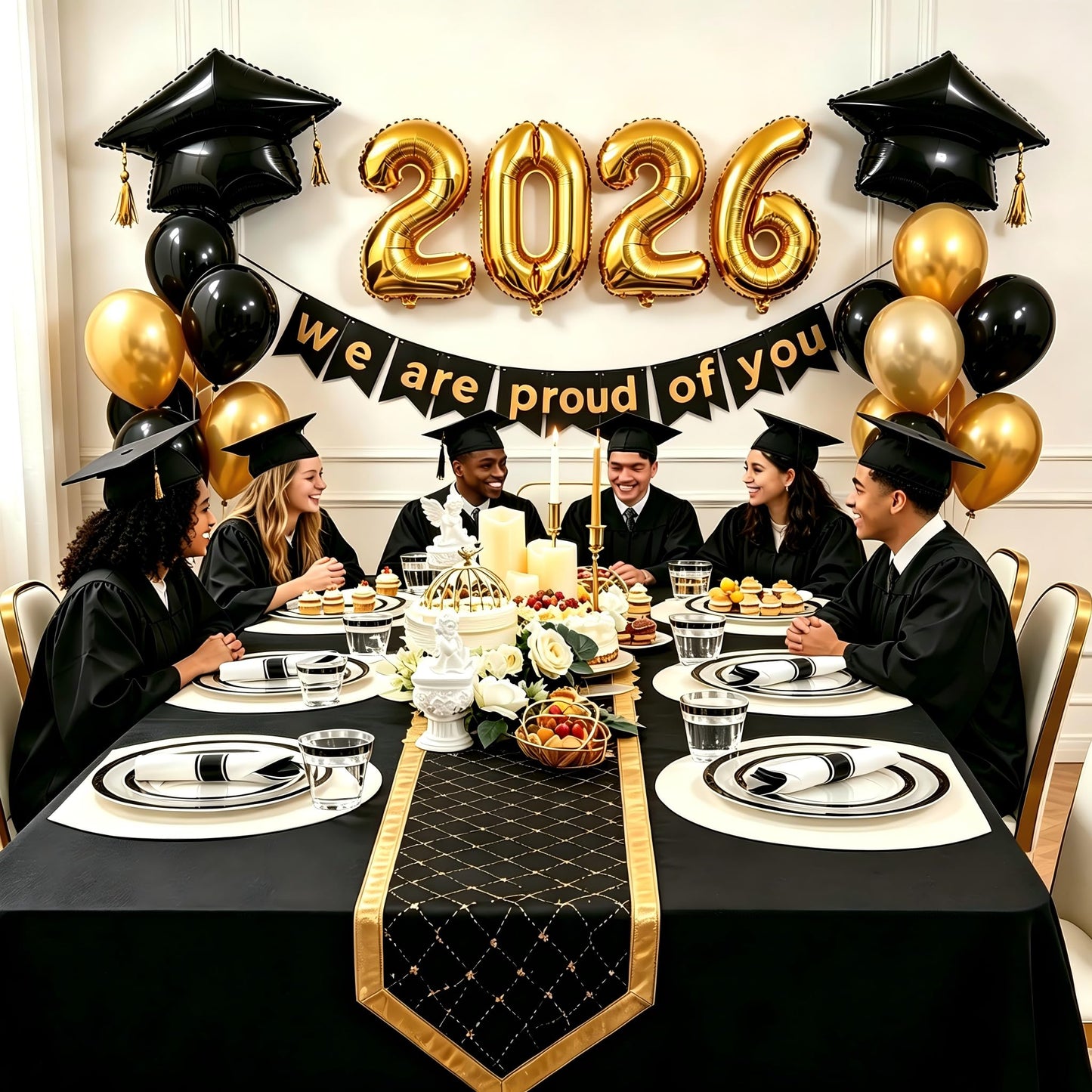 I00000 350 Pcs Clear and Black Plastic Plates,Black Dinnerware Set, Include 50 Dinner and 50 Dessert Plates,50 Plastic Cups,50 Pre Rolled Napkins with Cutlery for Graduation,Party