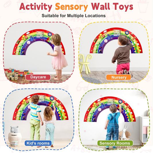 Toylfort Rainbow Sensory Wall Panel for Toddlers 1-3 - Large Wooden Busy Board Wall Mount - 13-in-1 Montessori Activity Center for Daycare, Autism Sensory Room, Preschool Learning & Nursery Decor