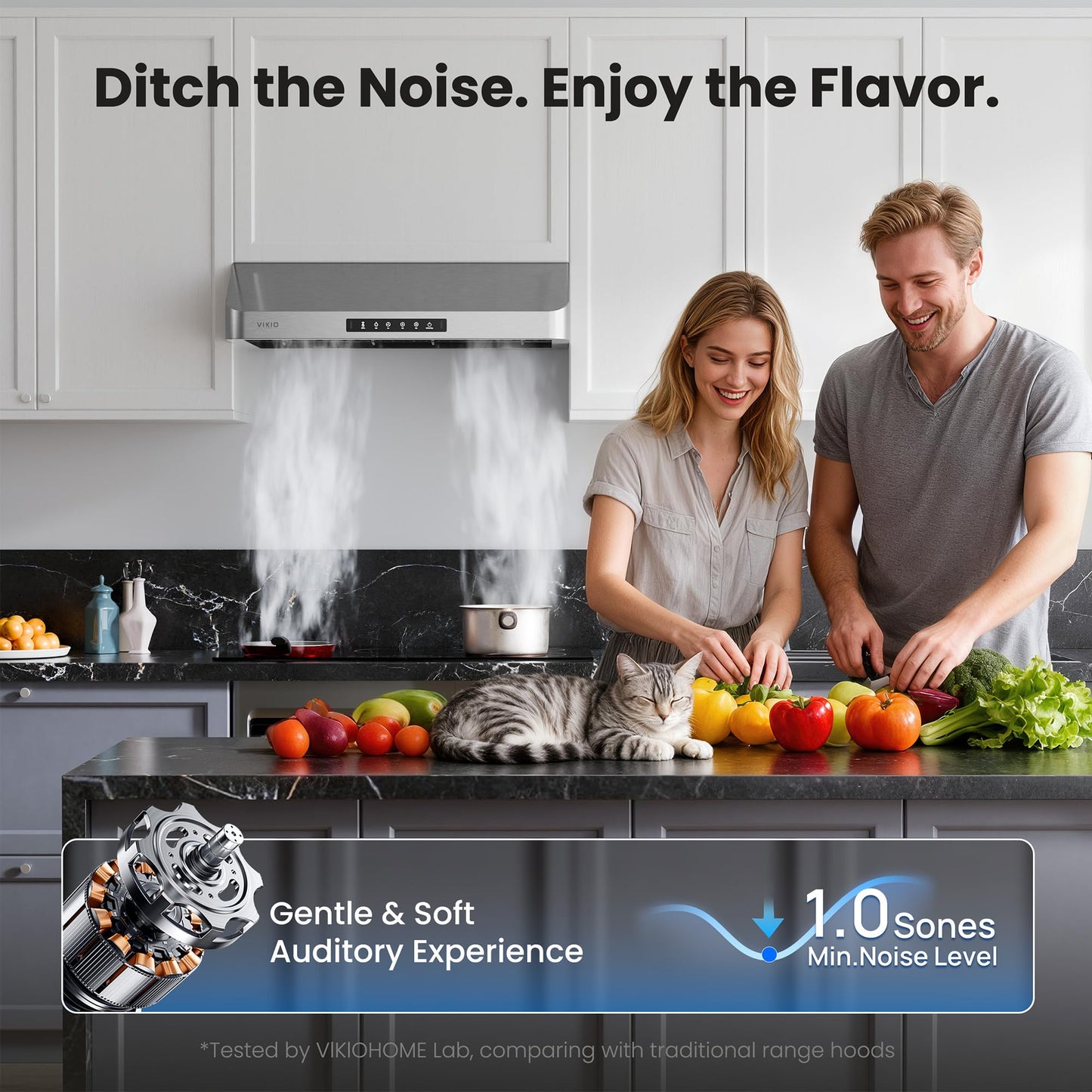 VIKIO HOME Range Hood 36 Inch Under Cabinet, Kitchen Hood with 980 CFM, 3-Speed Gesture Sensing & Touch Control Panel, Stainless Steel Vent 3 Pcs Baffle Filters with Handlebar, Ducted, LED light