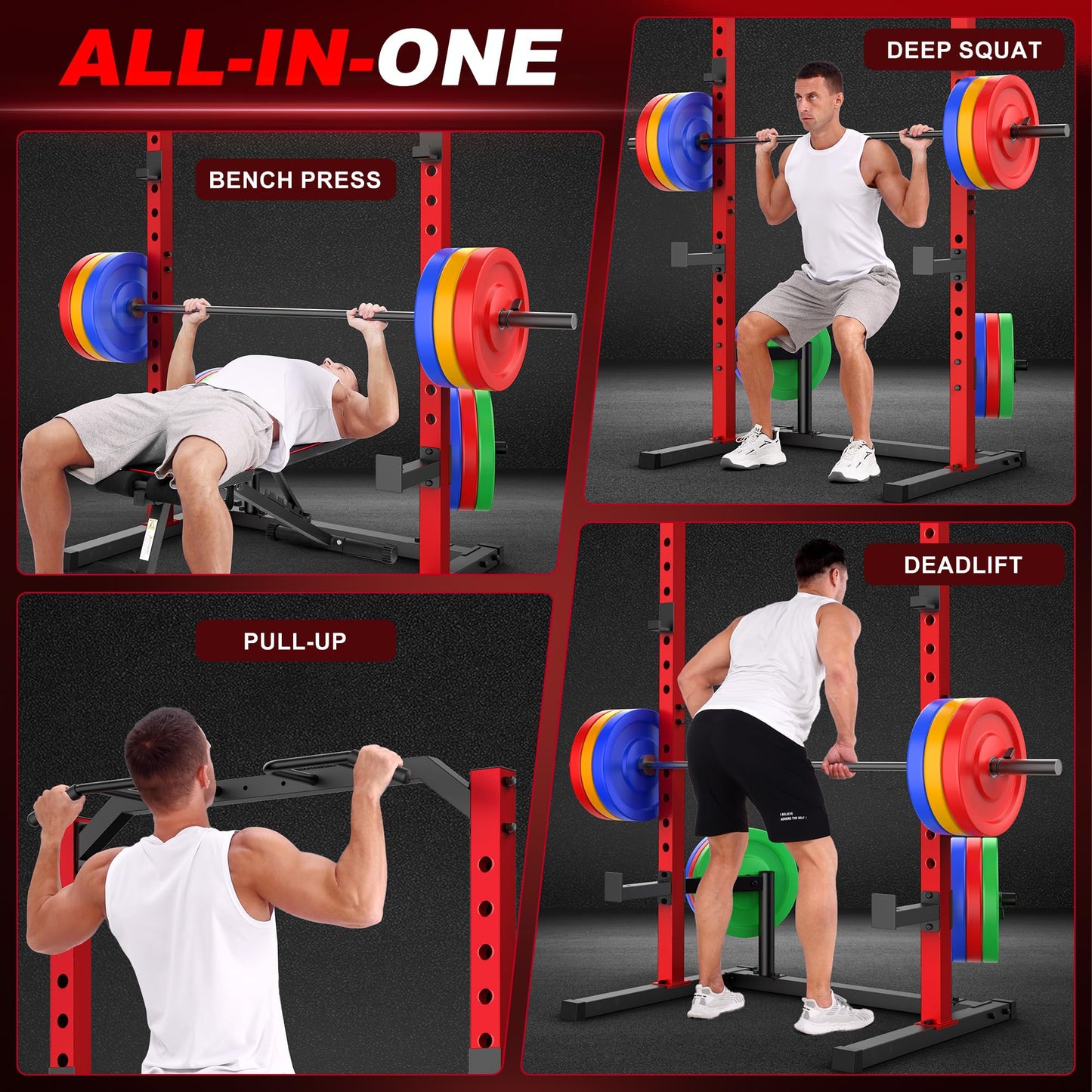 OPPSDECOR Power Cage Power Rack with LAT Pull Down Pulley System& Cable Row, Weight Cage with More Training Attachments, Multi-Functional Squat Rack for Home Gym System