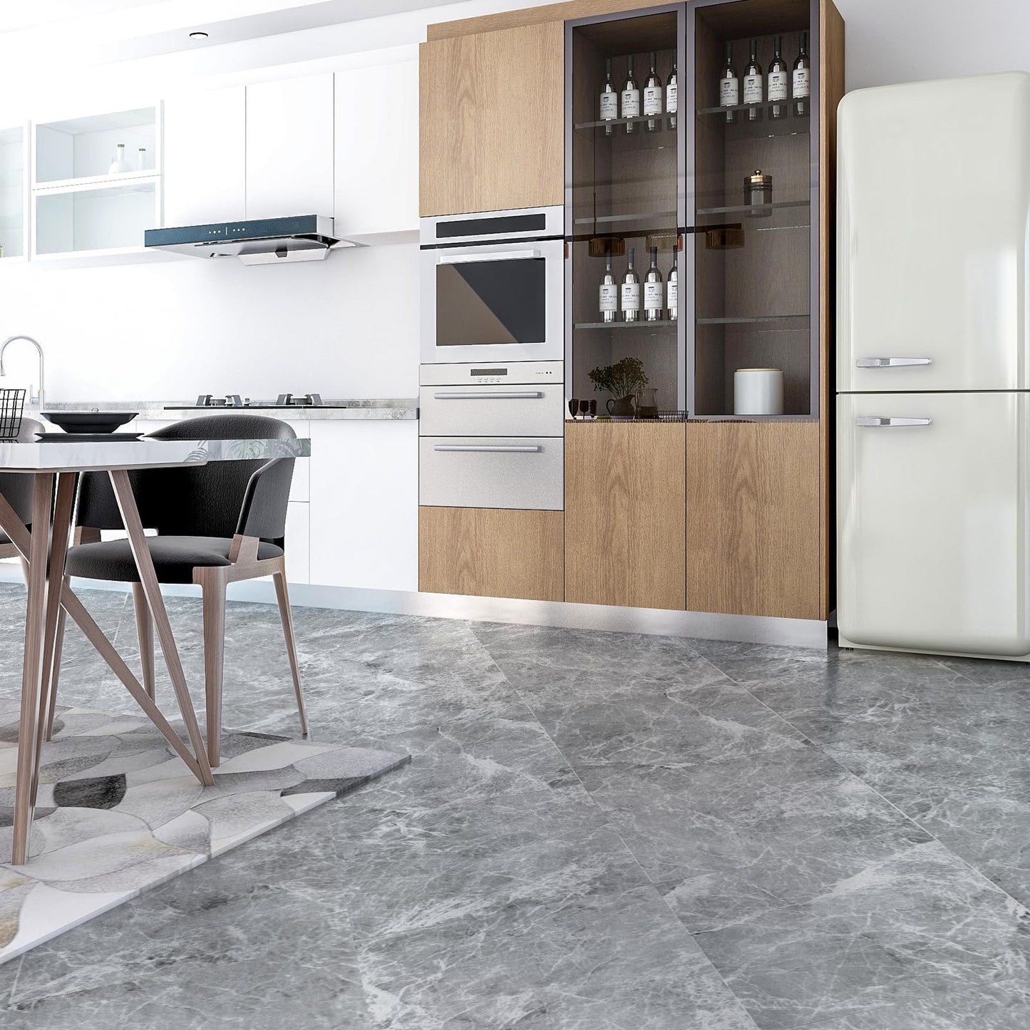 Art3dwallpanels Peel and Stick Floor Tiles 30-Pack 12 x 12 inch, Self Adhesive Waterproof Vinyl Flooring Marble Pattern for Kitchen, Dining Room, Bedrooms, Cover 30 Sq. Ft, Grey Marble