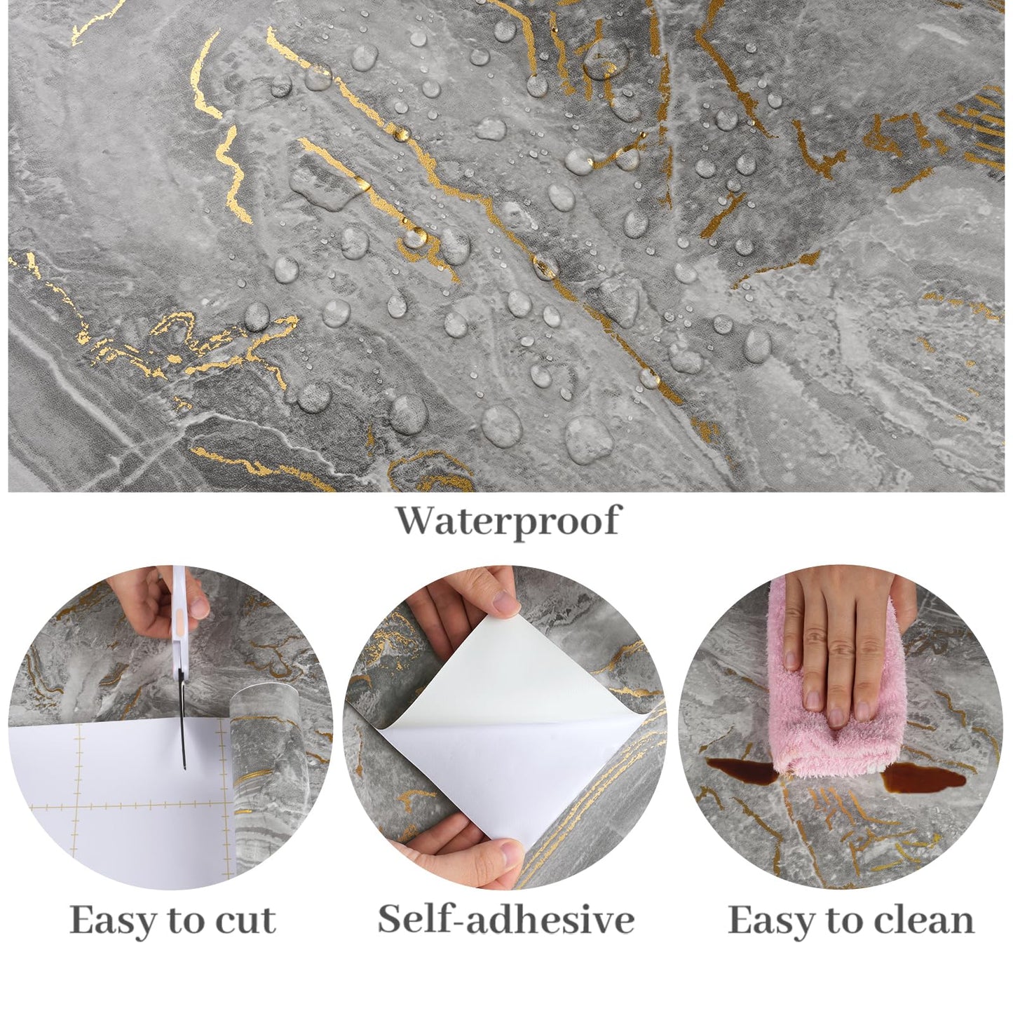 VaryPaper 15.7''x78.7'' Matte Marble Countertop Contact Paper Waterproof Grey Marble Wallpaper Peel and Stick Counter Top Covers for Kitchen Removable Self Adhesive Marble Vinyl for Table Desk Shelves