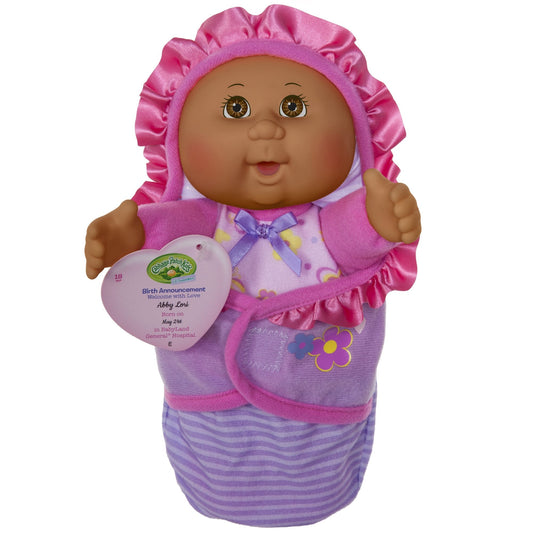 Cabbage Patch Kids Official, Newborn Baby African American Girl Doll - Comes with Swaddle Blanket and Unique Adoption Birth Announcement 9 Inches