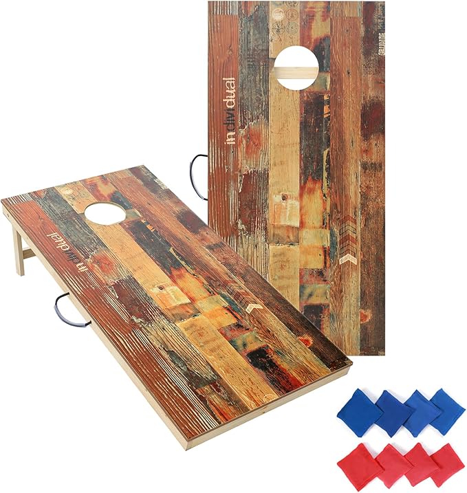 Solid Wood Premium Corn Hole Outdoor Game Set, 2 Regulation and Waterproof Cornhole Game Boards, with 8 Toss Bags, Perfect for Outdoor Indoor