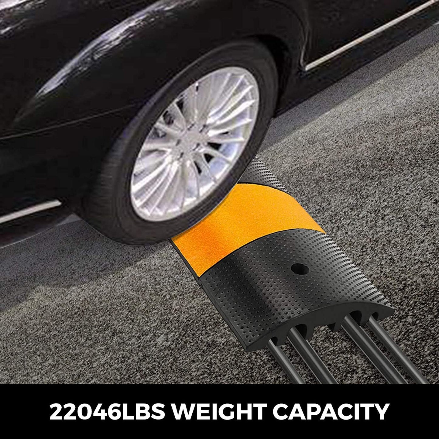 VEVOR 2PCS 6 FT Rubber Speed Bump Driveway, Heavy Duty Cable Floor Cord Protector Cover Ramp,2-Channel Speed Bumps for Road Garage Gravel Roads Asphalt Concrete, 72.4 x 12 x 2.4 Inch