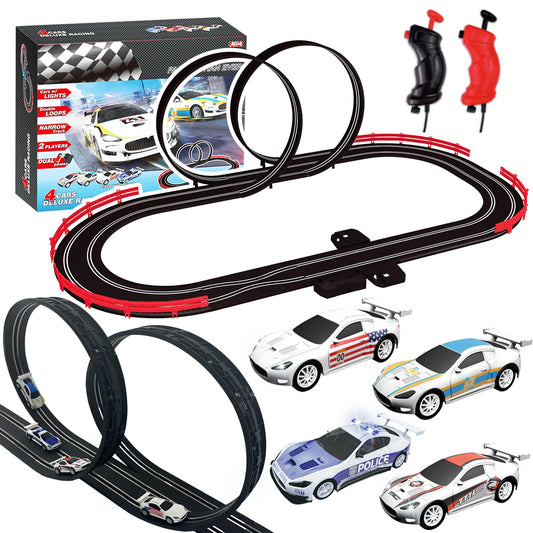 AGM MASETCH Slot Car Racing Track Set with 4 Unique Slot Cars, Battery Powered or Electric Car Track, Gift Toys for Boys Girls 4-12 Years Old
