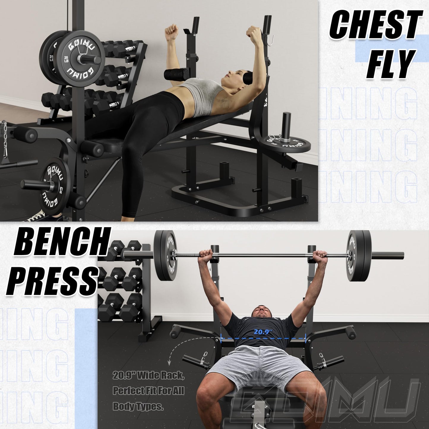 Goimu Z3 Olympic Weight Bench Set with Leg Extension and Leg Curl, 9 in 1 Workout Bench Set with Preacher Curl Pad and LAT Pulldown, Multi-Function Strength Training Bench Press Set for Home Gym