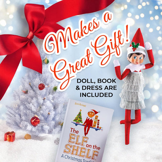 The Elf on the Shelf Blue Eyed Girl with Claus Couture Tiny Tinsel Dress