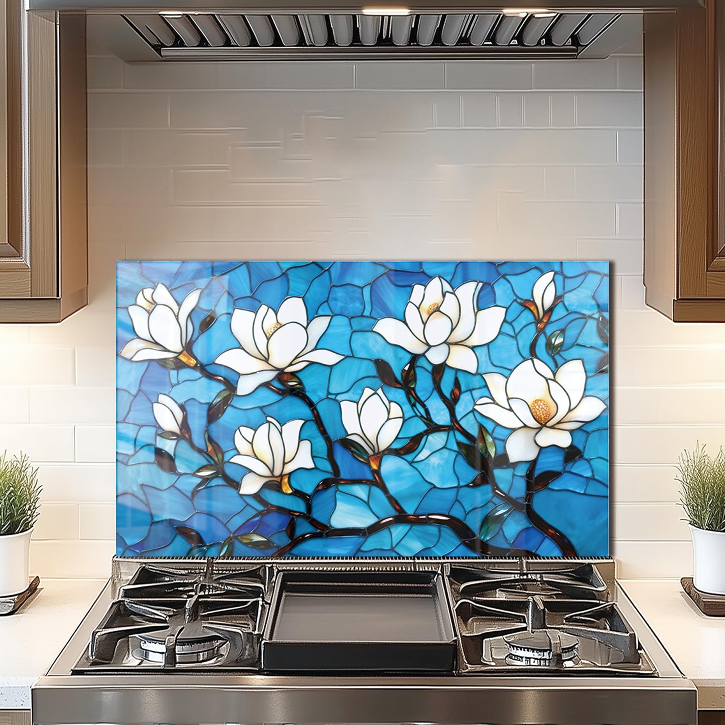 DAIFURONGE Tempered Glass Backsplash for Kitchen, Lotus Art Stove Backsplash Protector - Easy to Clean Wall Decor (30"x18"(76.2x45.72cm))