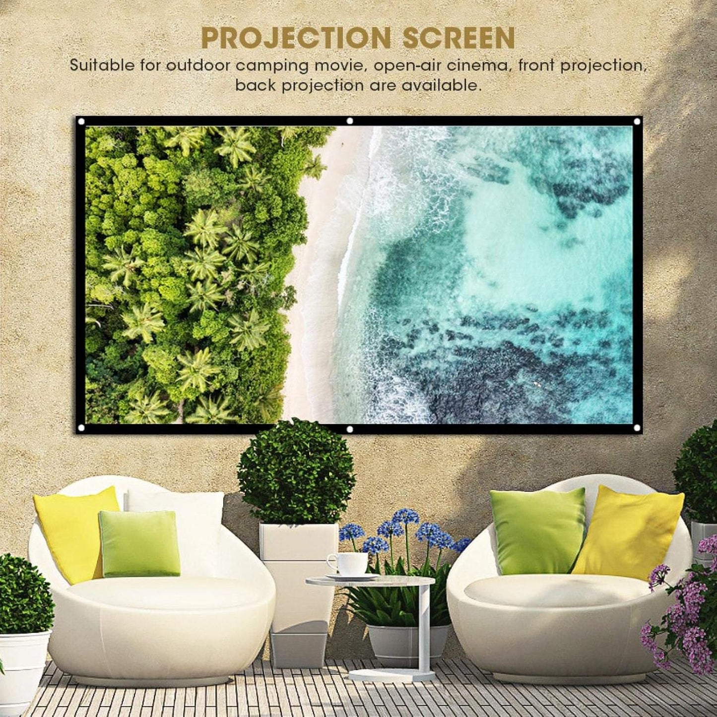 VBESTLIFE 72 inch 16:9 Thicken Portable Non Crease Foldable Projection Screen Soft White Polyester Projector Curtain