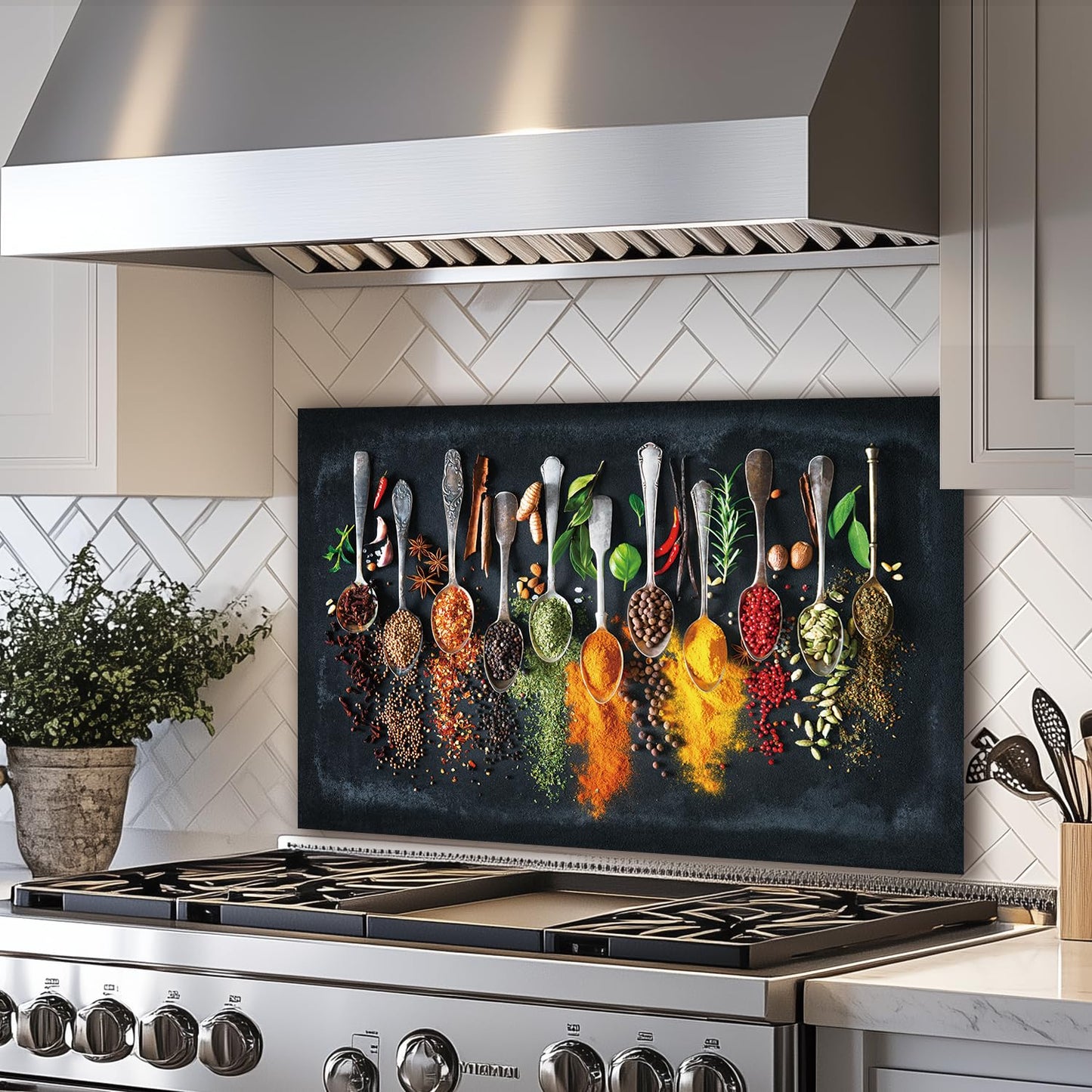 LMSDYSHU Spice，Tempered Glass Backsplash for Kitchen，Frameless, Stove Backsplash Protector for Wall,Easy to Clean, Home Decor(30"x18")