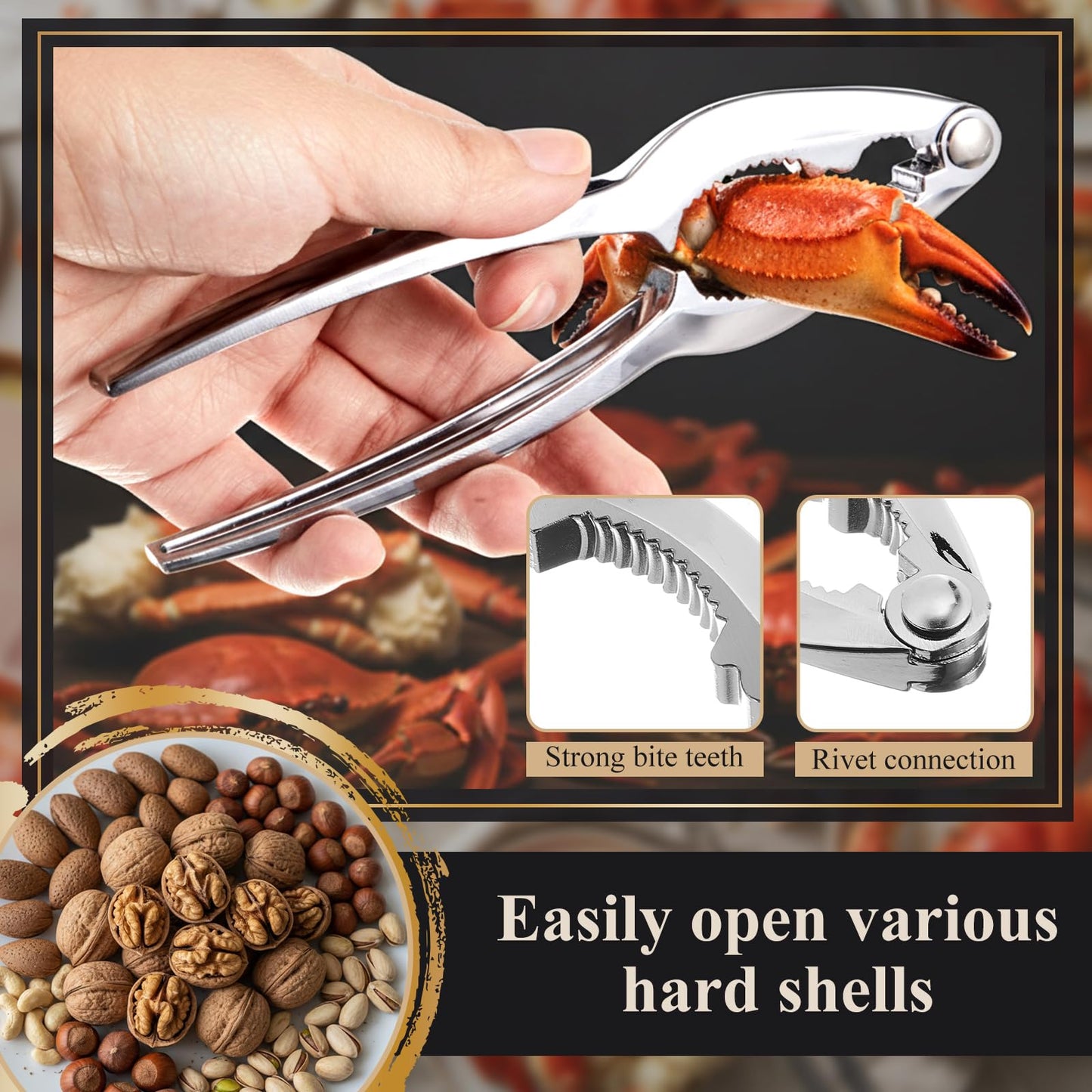 Pangda Crab Crackers and Tools Set with Gift Box Including 4 Lobster Crackers and 4 Seafood Forks Kit Professional Seafood Tools Set Crab Leg Cracker Tool Christmas Gifts