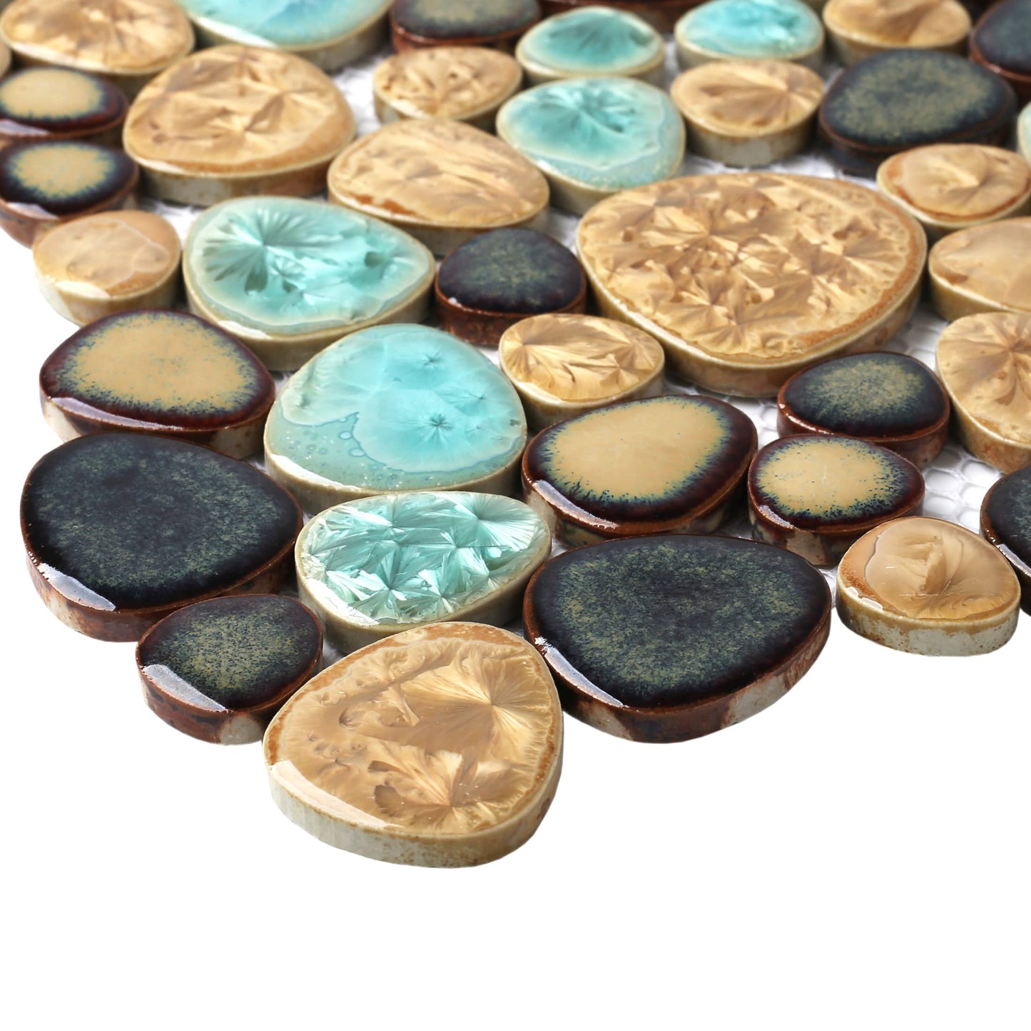 Blujellyfish Pebble Porcelain Tile Fambe Turquoise Green Beige Shower Floor Pool Alley Tiles Mosaic TSTGPT005 (5 Square Feet)