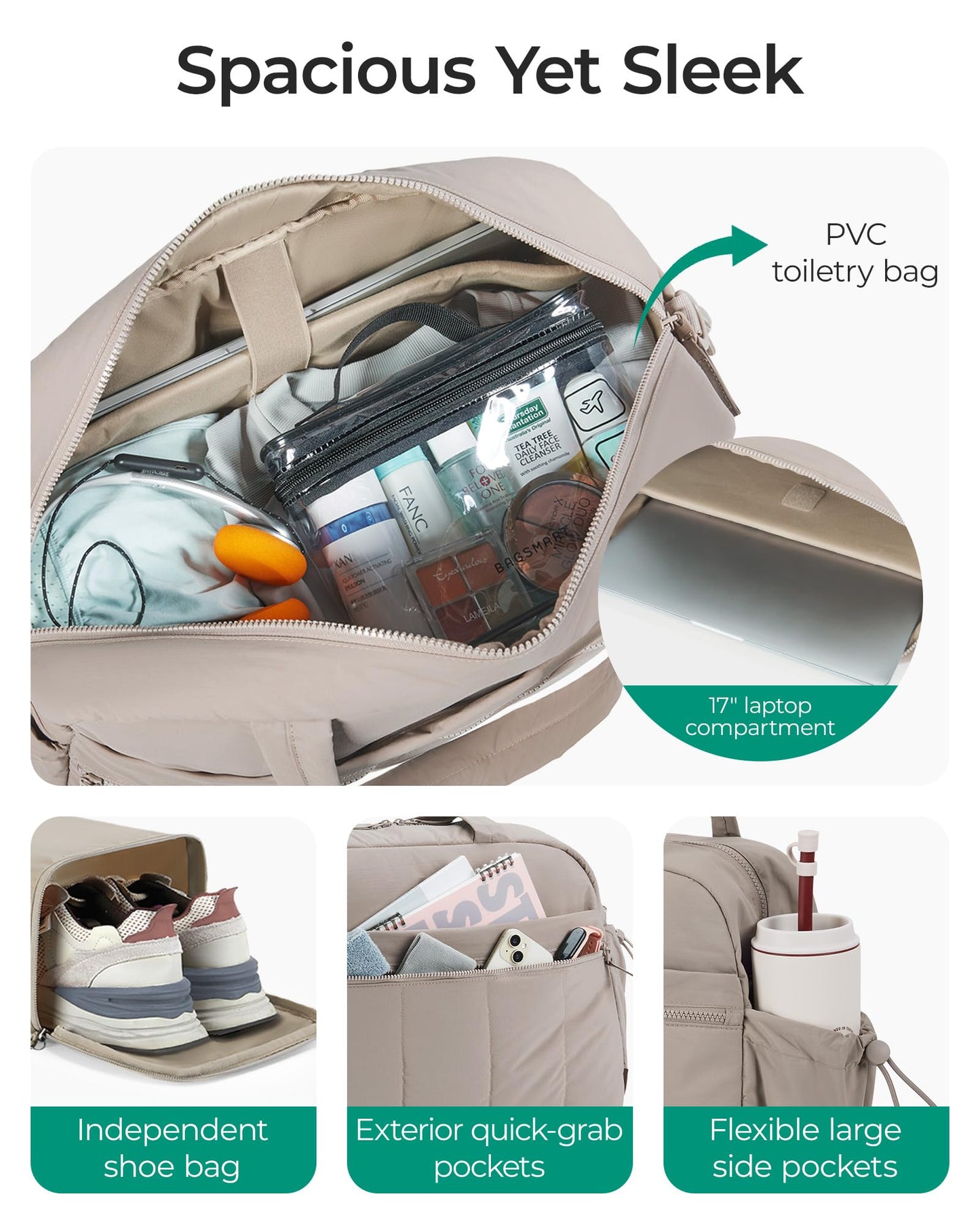 BAGSMART Gym Bag for Women, Duffle Bag for Travel with Wet Pocket, Lightweight Carry on Weekender Duffel, Water Resistant