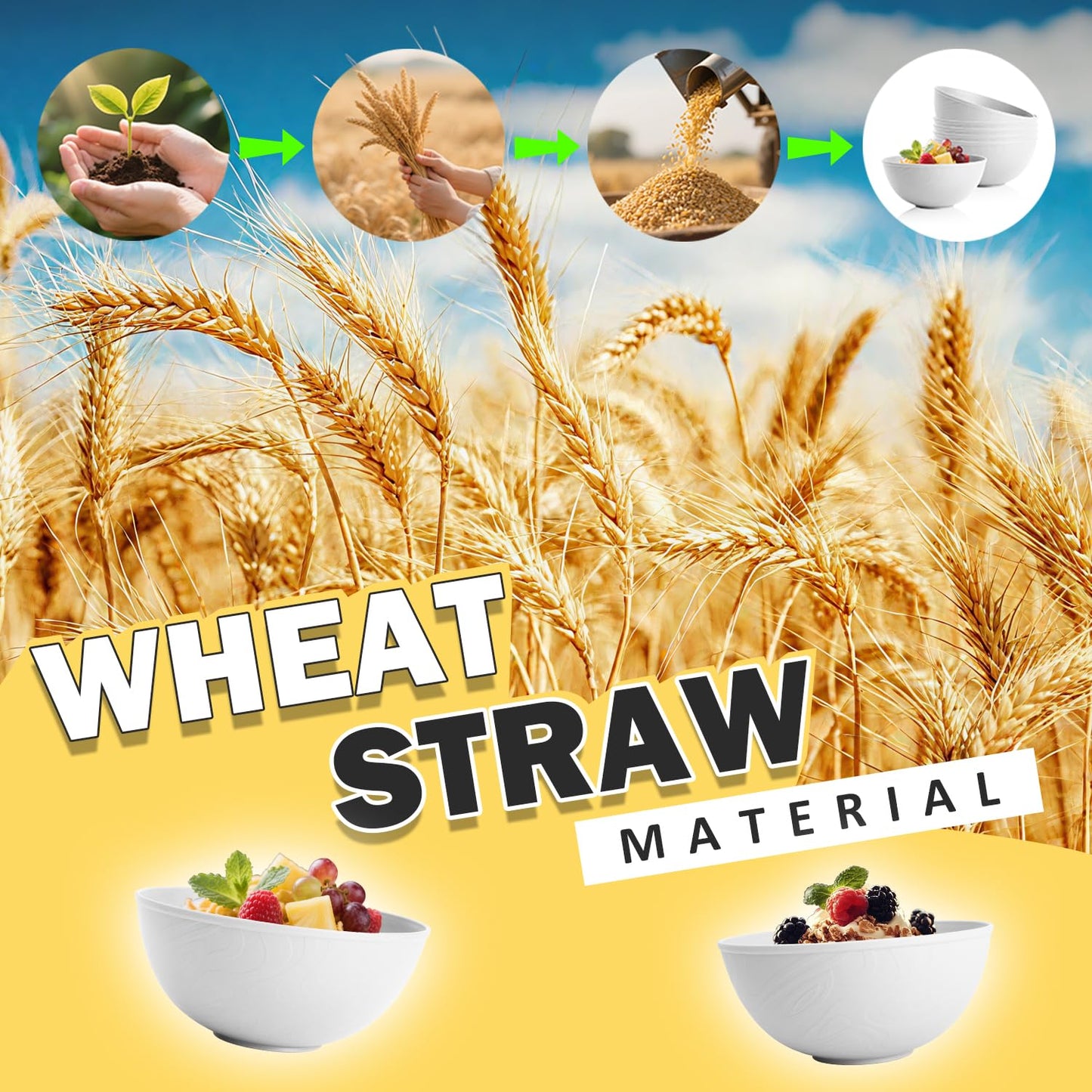 Perlapoc Wheat Straw Cereal Bowls 40 OZ, Unbreakable Bowls Set of 6, Microwave & Dishwasher Safe Bowl for Kitchen, Reusable Plastic Bowl for Cereal, Soup, Salad and Ramen, White