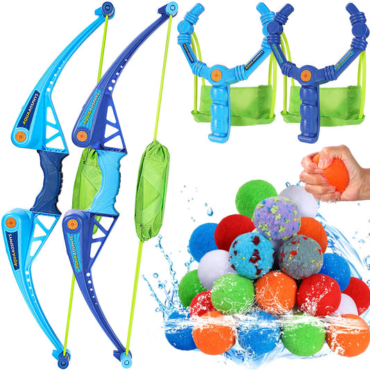 AOSPHYS 20Pcs Reusable Water Balloons + 4 Flower Water Balloons with 2 Bows and Arrows Sets + 2 Slingshots Launcher, Pool Beach Water Fight Equipment for Boys and Girls, Summer Toys for Kids Ages 3-12
