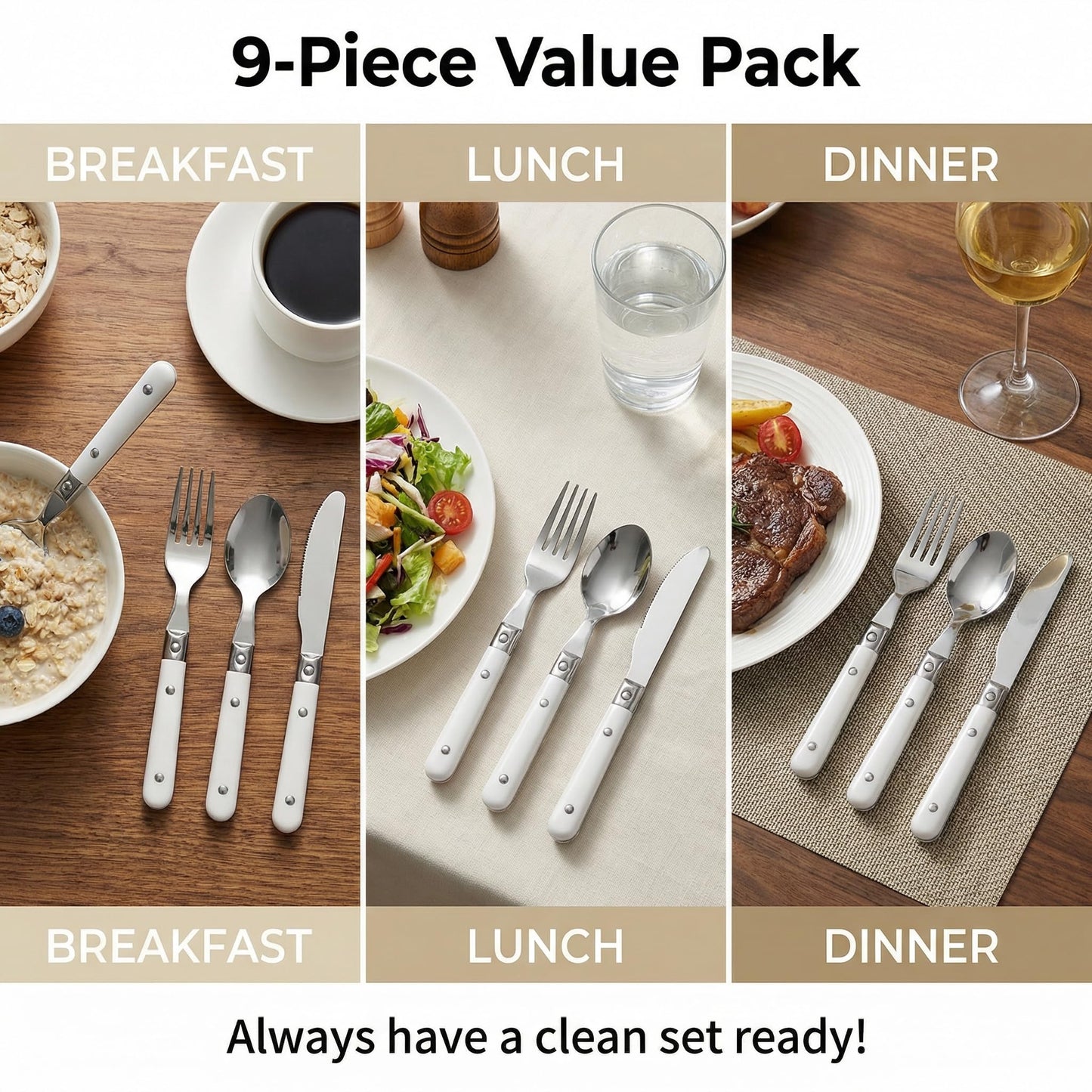 Hemoton 9 Piece Kids Silverware Set Stainless Steel Toddler Utensils Safe for Preschooler/Children, Includes 3 Forks 3 Spoons 3 Knives, Children Flatware Cutlery, Mirror Polished, Dishwasher Safe