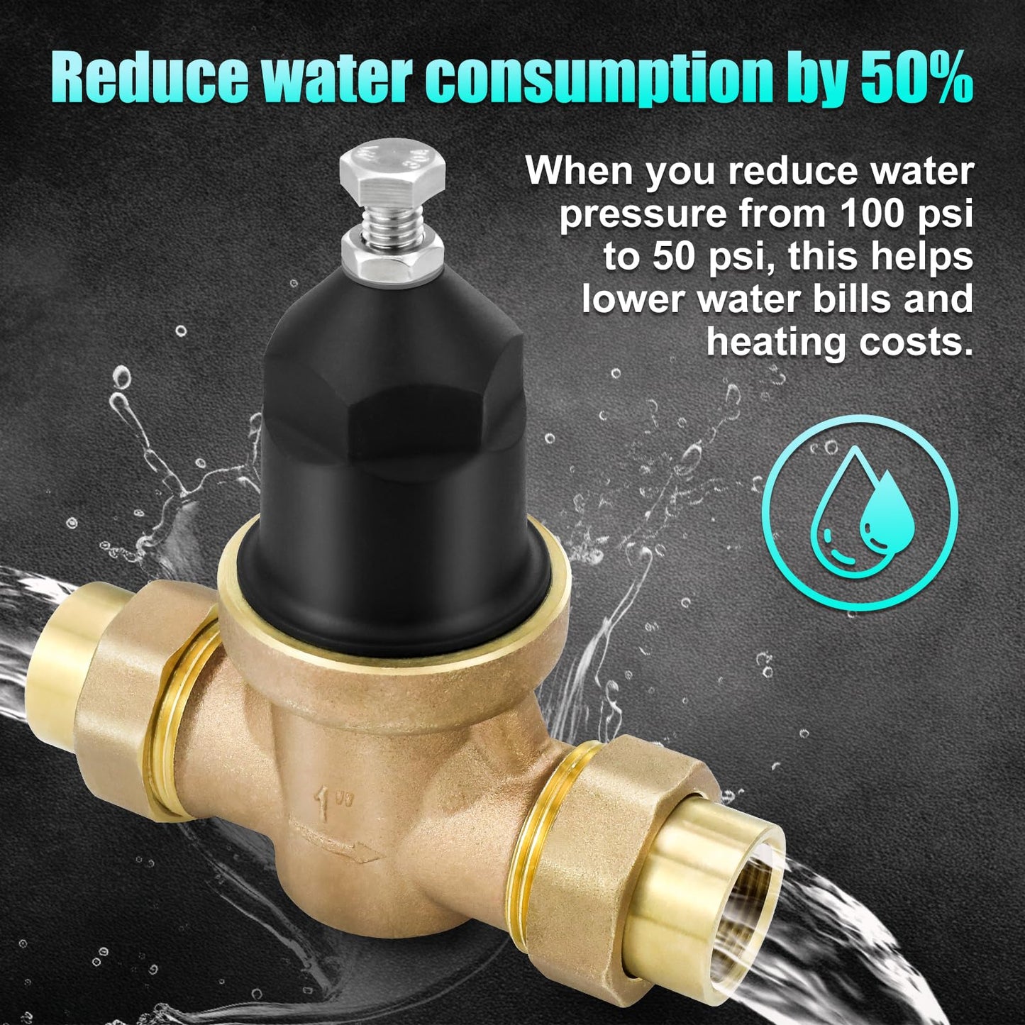 NR3XLDU 1" Brass Pressure Reducing Valve With Double Union FNPT Connection, Built-In Stainless Steel Filter, Primarily Used In Residential Settings And Public Entrances