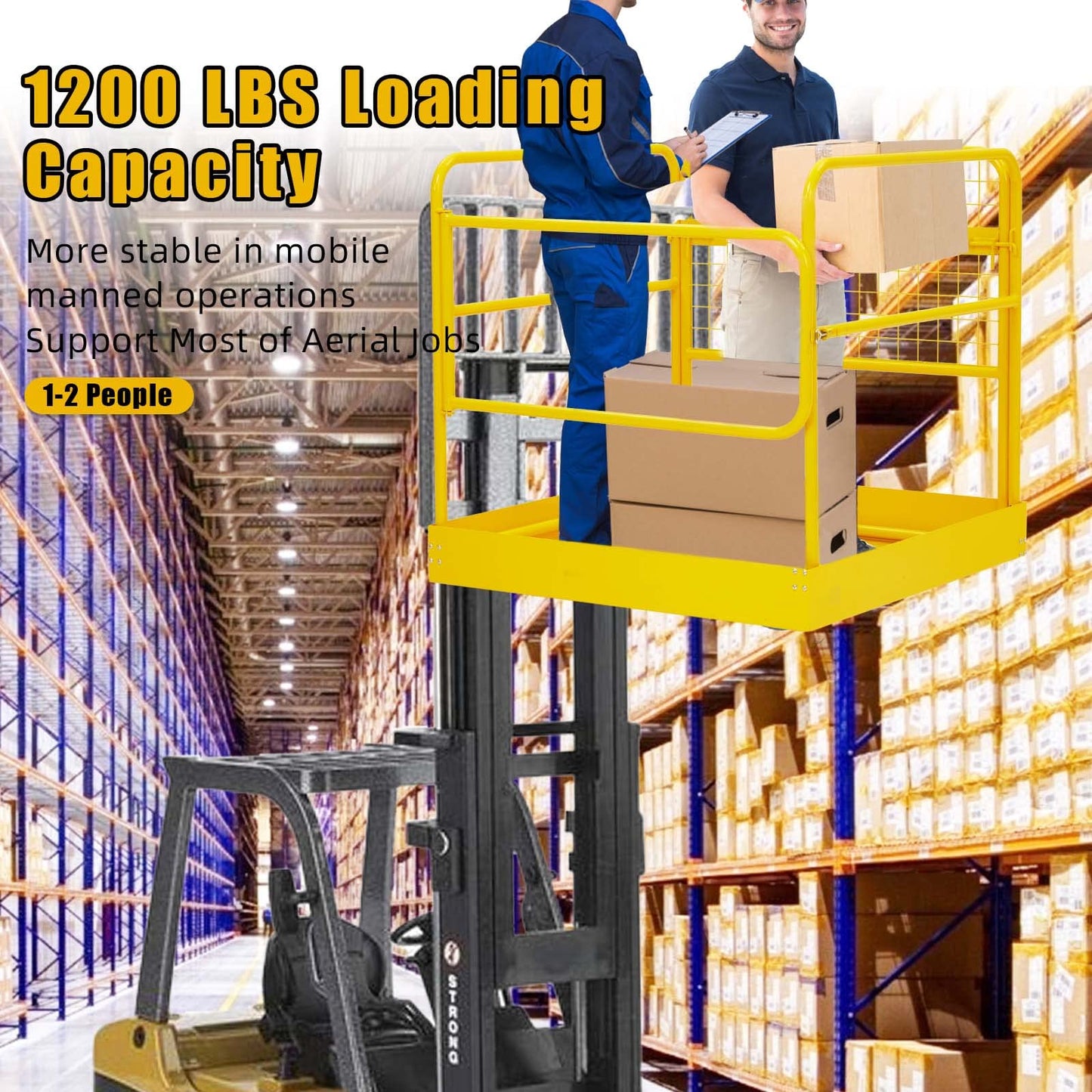 Towallmark Forklift Safety Cage, 36"x36" inch Heavy Duty Collapsible Forklift Work Platform,1200LBS Capacity with 4 Universal Wheels, for Most Aerial Jobs