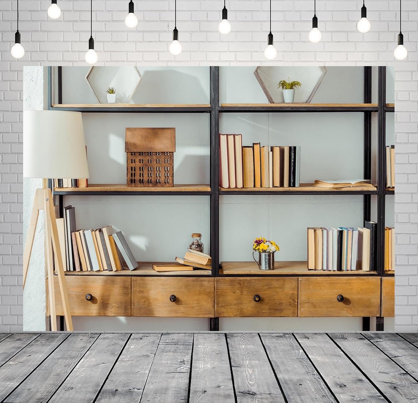 BELECO 7x5ft Fabric Living Room Bookshelf Backdrop Empty Room with Bookcase, Zoom Calls Video Recording Background Home